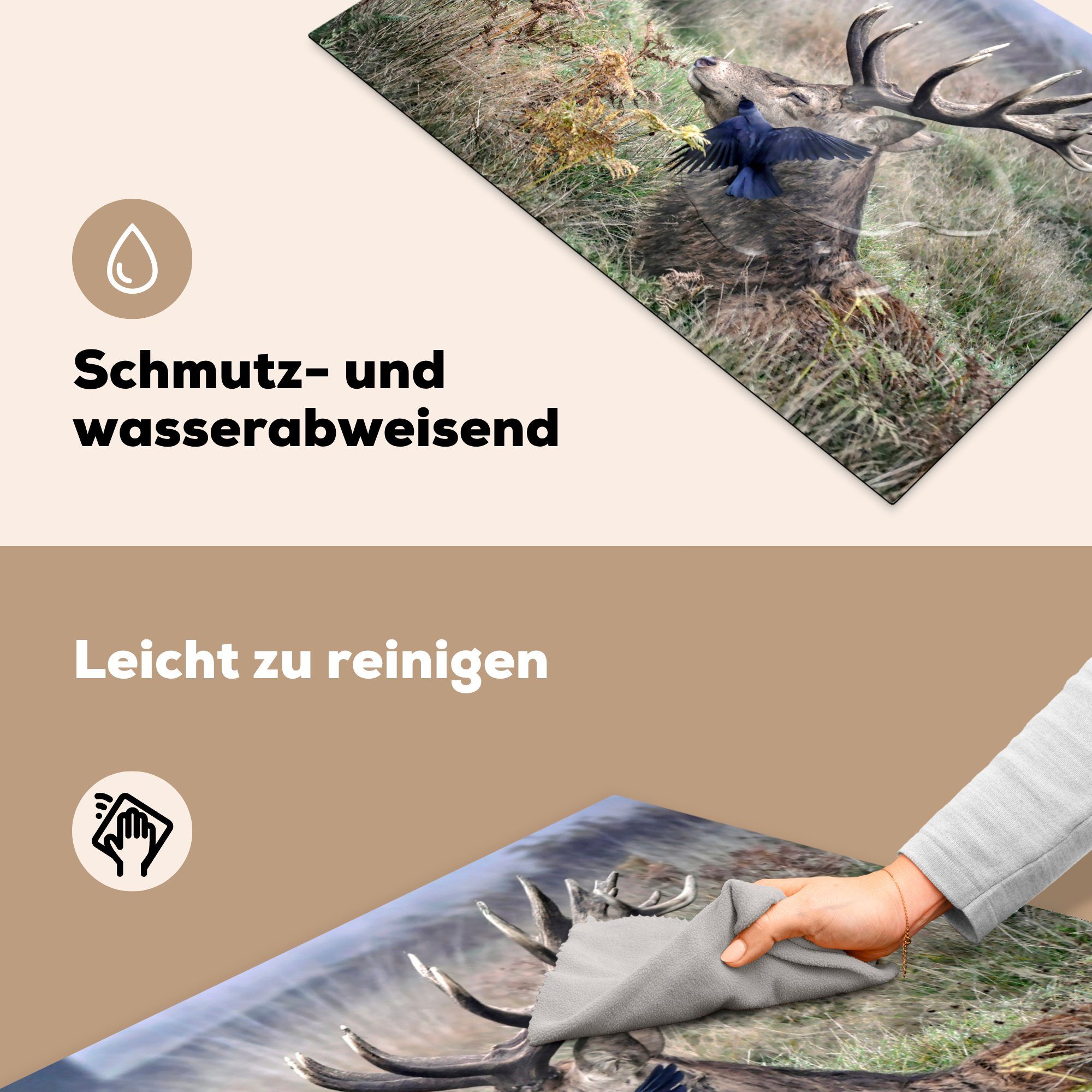 Wald, cm, Schutz 81x52 für Vinyl, Induktionskochfeld tlg), Ceranfeldabdeckung die Herdblende-/Abdeckplatte - - Hirsch Vogel (1 MuchoWow küche,