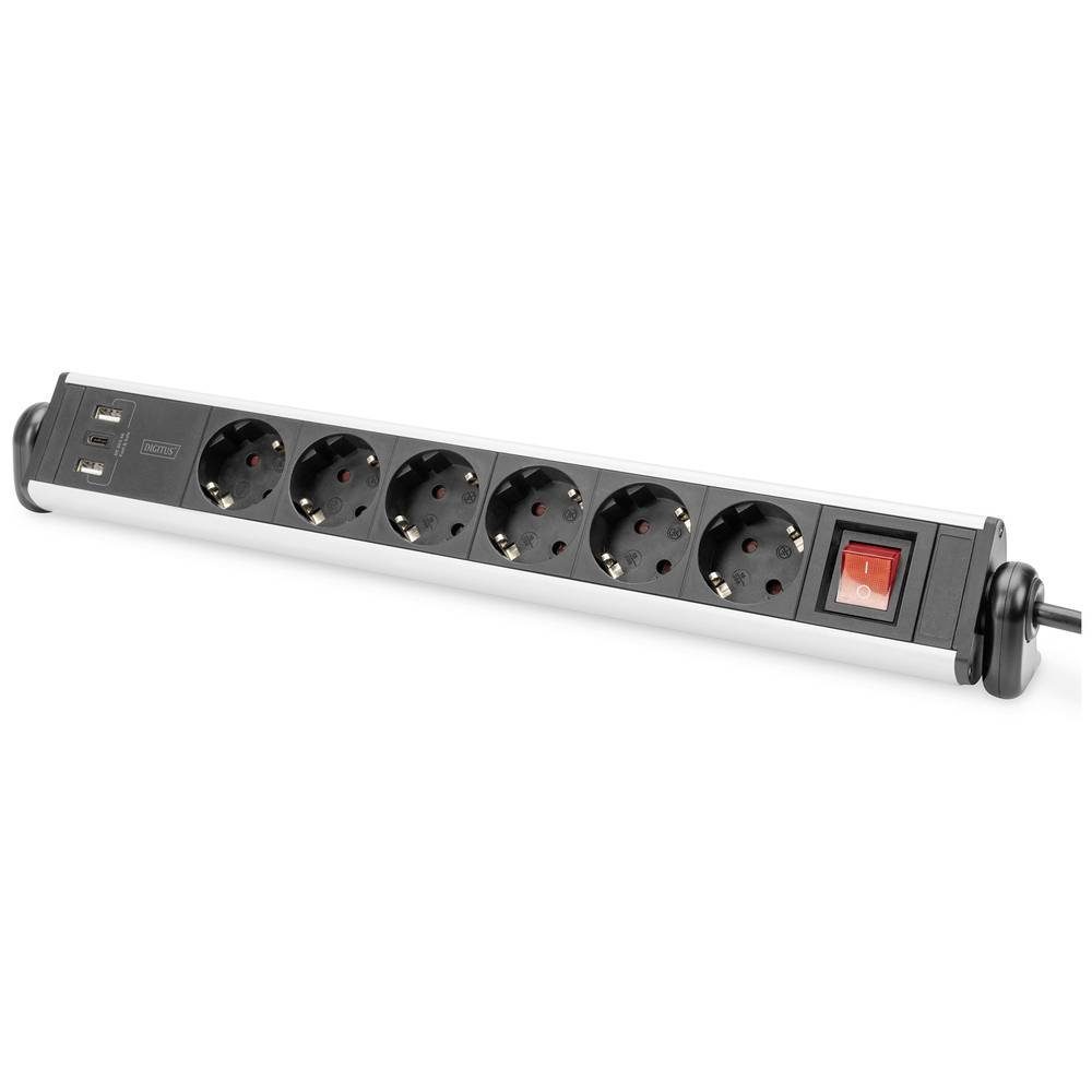 Digitus 6-fach Office-Steckdosenleiste mit 3x USB-Anschlüssen DA-70624 Steckdosenleiste, mit Schalter, Überspannungsschutz