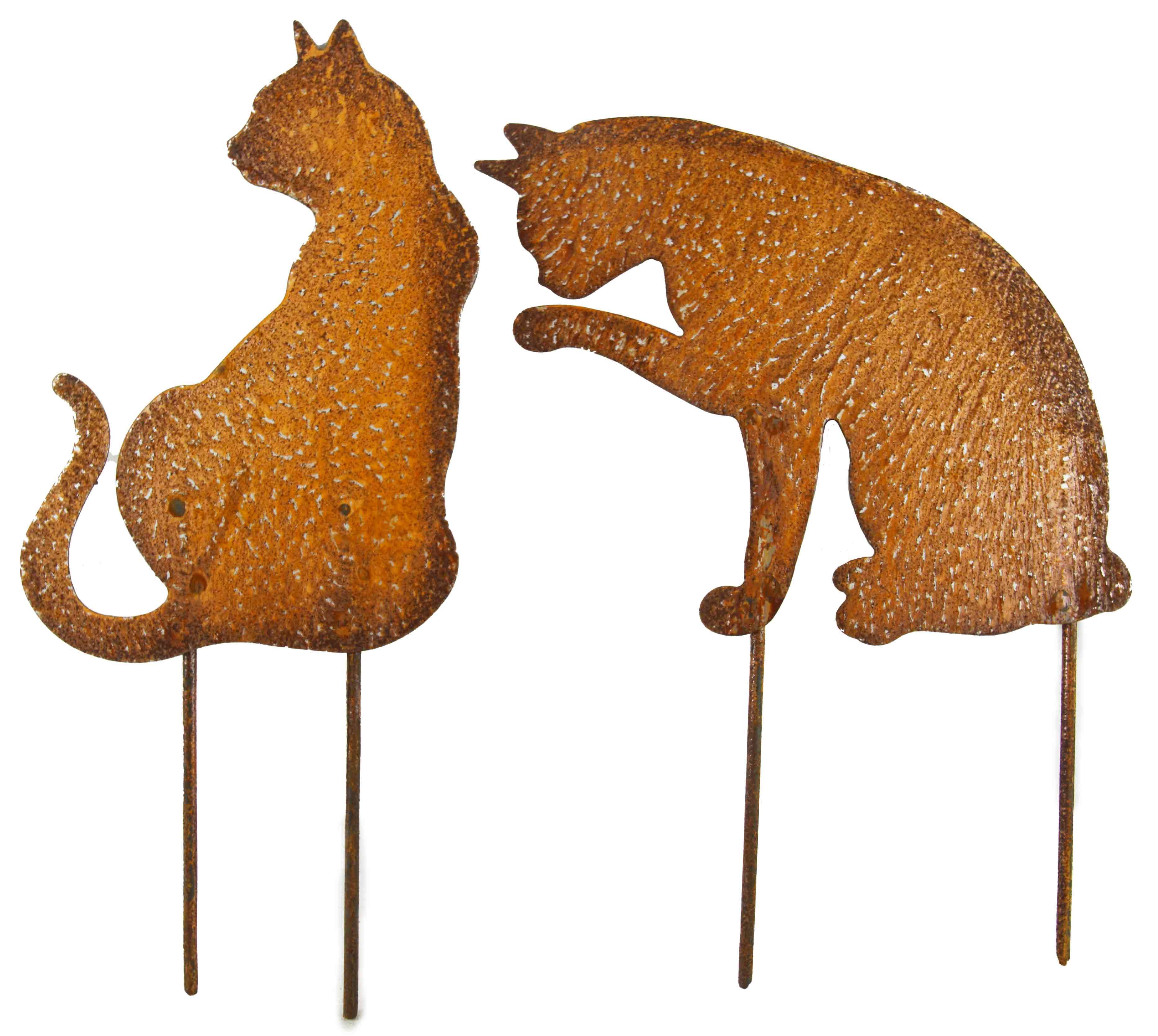 Gartenstecker Wunderschönes Beetstecker Set Katze sitzend in Rostoptik