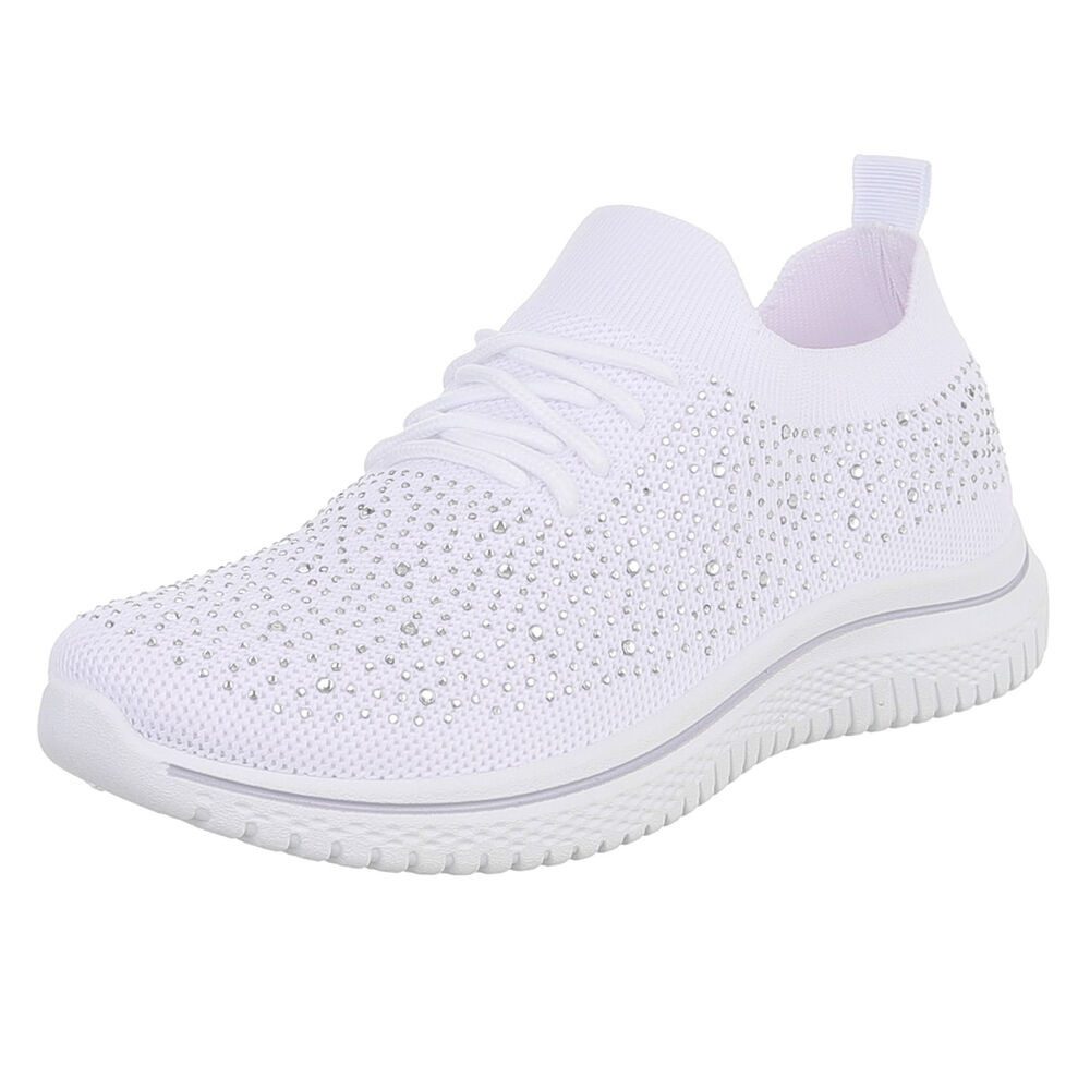 Ital-Design Bequemer Sneakers für Damen mit atmungsaktivem Obermaterial Sneaker (91554393) Flach Sneakers Low in Weiß