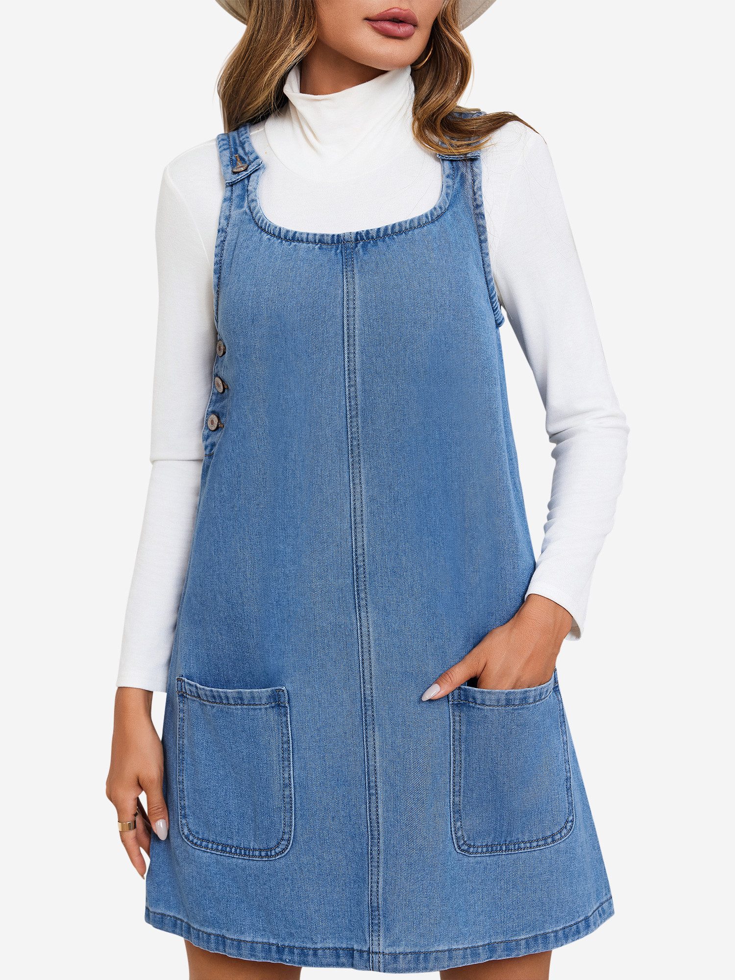 Imily Bela Jeanskleid Ärmellose Kleid mit Rundhals (Packung, 1-tlg., 1per-Pack) mit Eingrifftaschen – Bild 4 von 5