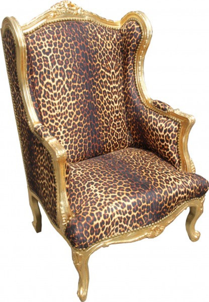 Leopard Casa Tron Ohrensessel Stuhl Thron Ohrensessel Sessel - - / Ohren Padrino Lounge Barock Gold Sessel