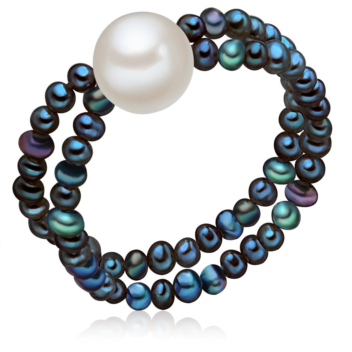 Valero Pearls Perlenring weiß, mit Süßwasser-Zuchtperlen blau