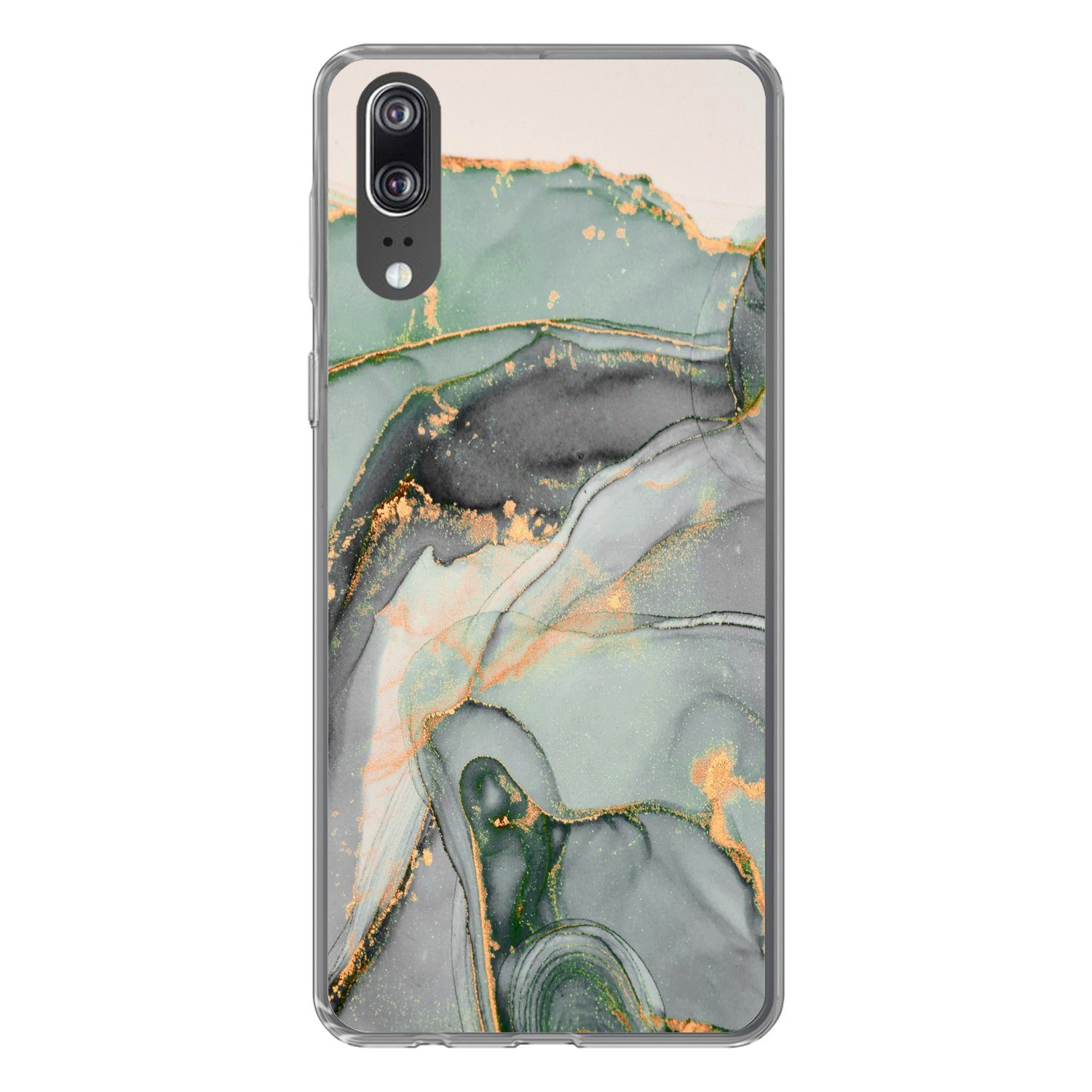 MuchoWow Handyhülle für Huawei P20 Gold - Marmor - Grün - Luxus - Glitzer - Marmoroptik, Handy Case, Silikon, Bumper Case Dünn