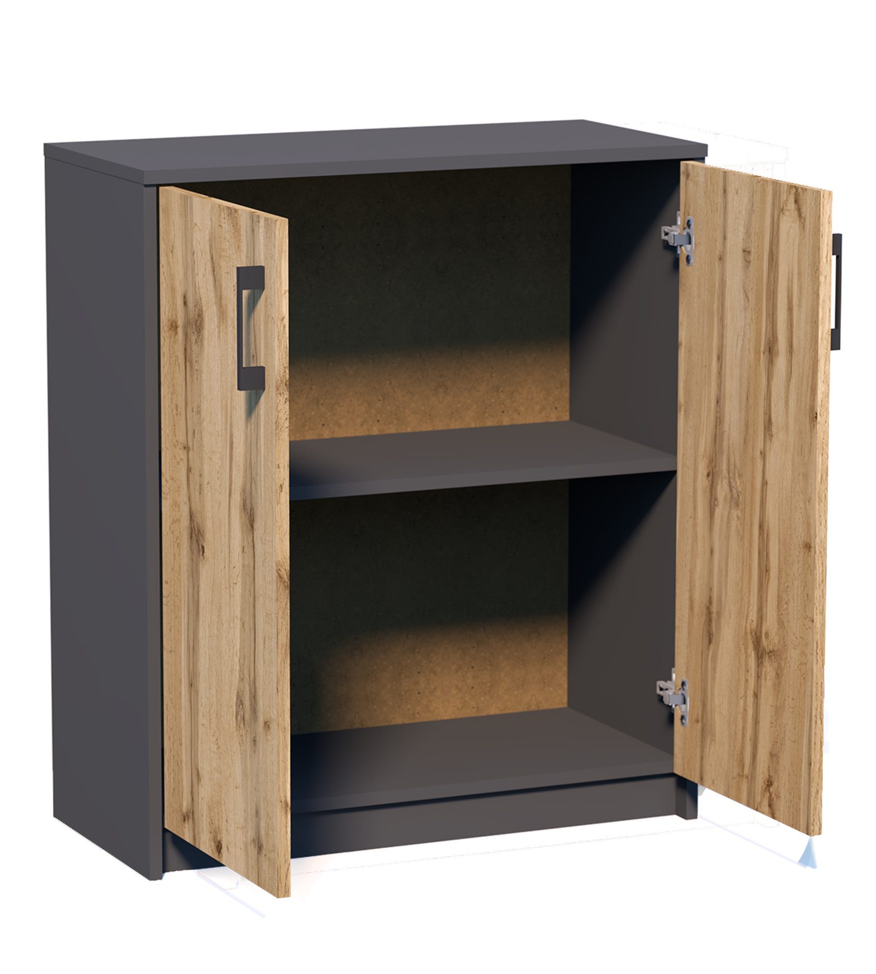 Home Collective Kommode 74cm breit in matter Ausführung, großzügiger Stauraum (Kommode mit 2 Türen und 1 Regal, hergestellt aus laminiertem Holzwerkstoff), Schrankaufbewahrung mit hochwertigen Polymergriffen - Graphit-Eiche