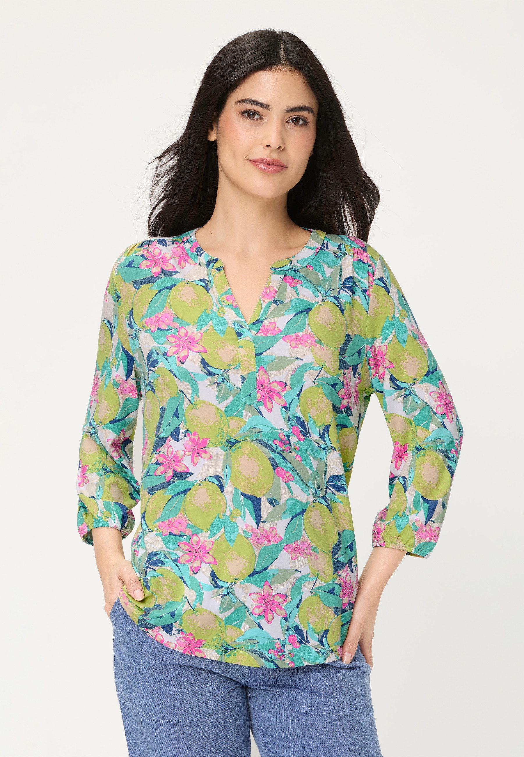 Olsen Tunikashirt mit Allover-Dessin und Tunika-Ausschnitt