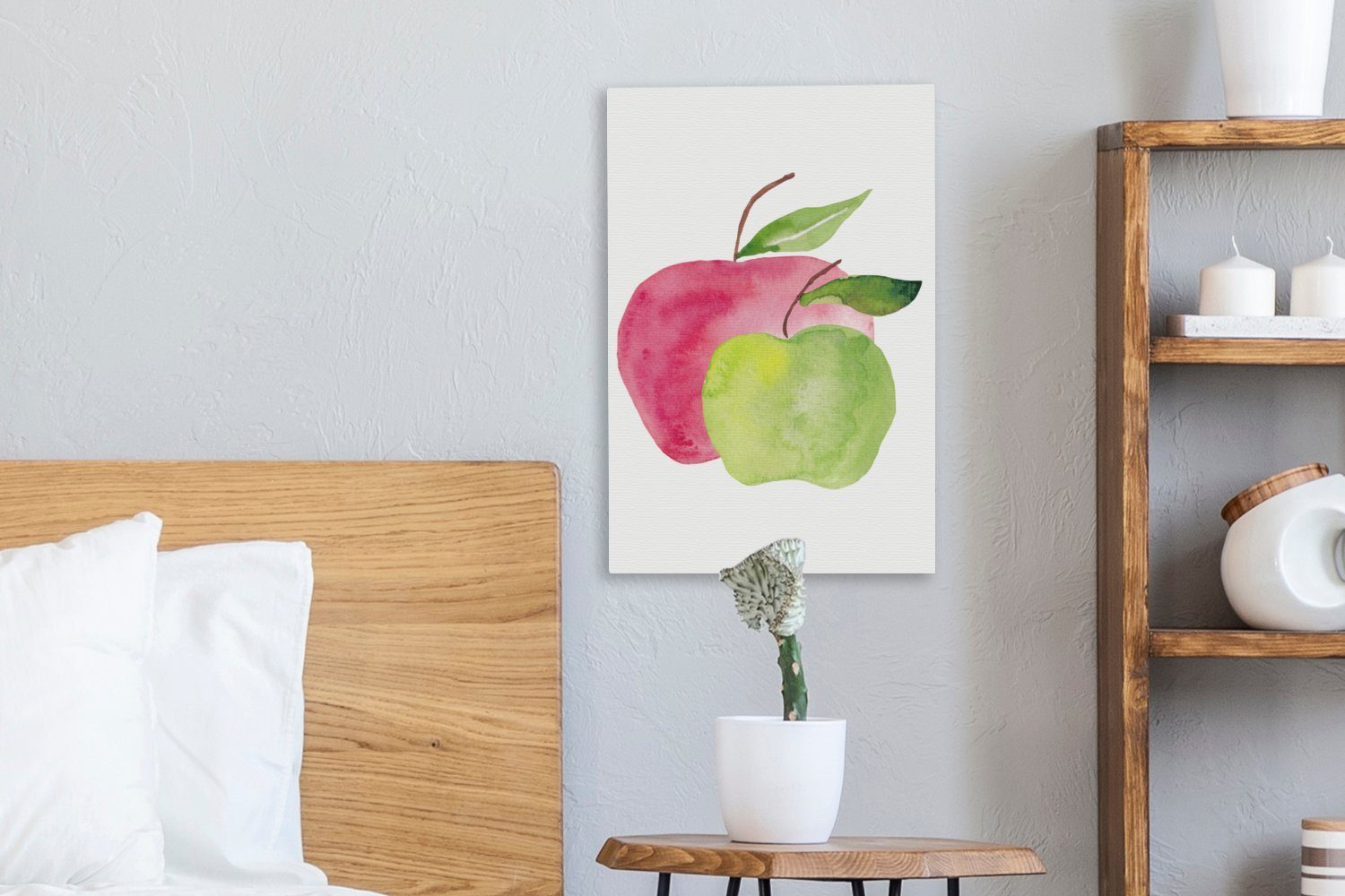 OneMillionCanvasses® Leinwandbild inkl. Äpfel St), bespannt fertig - Leinwandbild 20x30 Zackenaufhänger, cm Aquarell (1 - Gemälde, Weiß