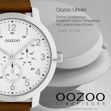 OOZOO Quarzuhr Oozoo Unisex Armbanduhr Timepieces Analog, (Analoguhr), Damen, Herrenuhr rund, groß (ca. 45mm), Lederarmband braun, Fashion