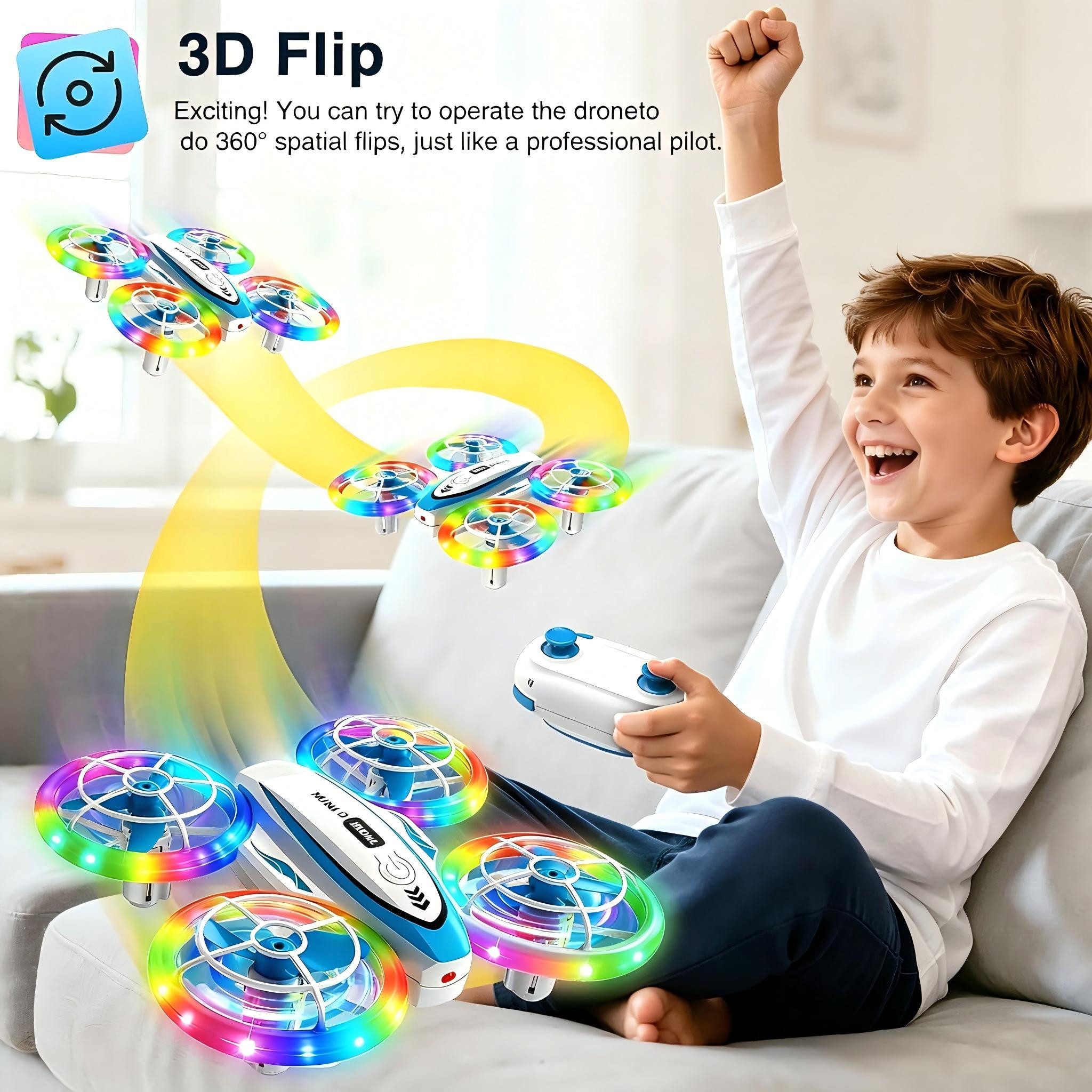 POPOLIC Mini-Drohne für Kinder, ferngesteuerte Drohne mit LED-Leuchten Spielzeug-Drohne (2 Geschwindigkeitsmodi, 3 Batterien, 3D-Flip-Headless-Modus-Spielzeug,  – Bild 3 von 5