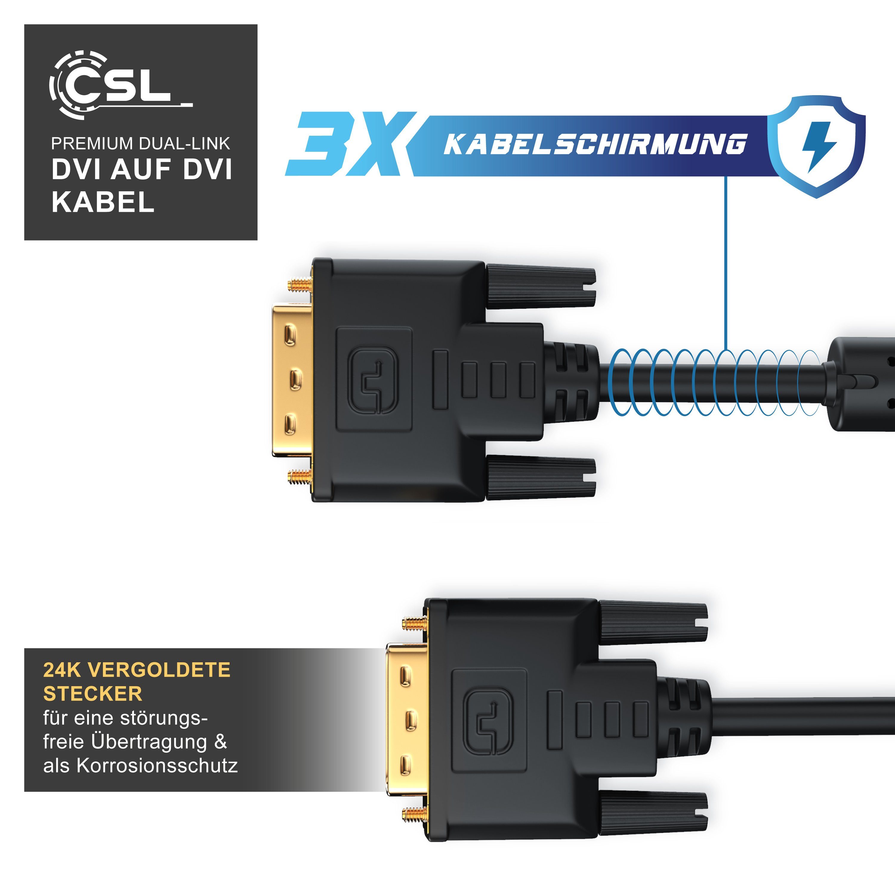 CSL Video-Kabel, DVI-D (DL), (100 cm), Monitor Verbindungskabel Dual-Link 24+1 Auflösung bis 2560x1600 - 1m