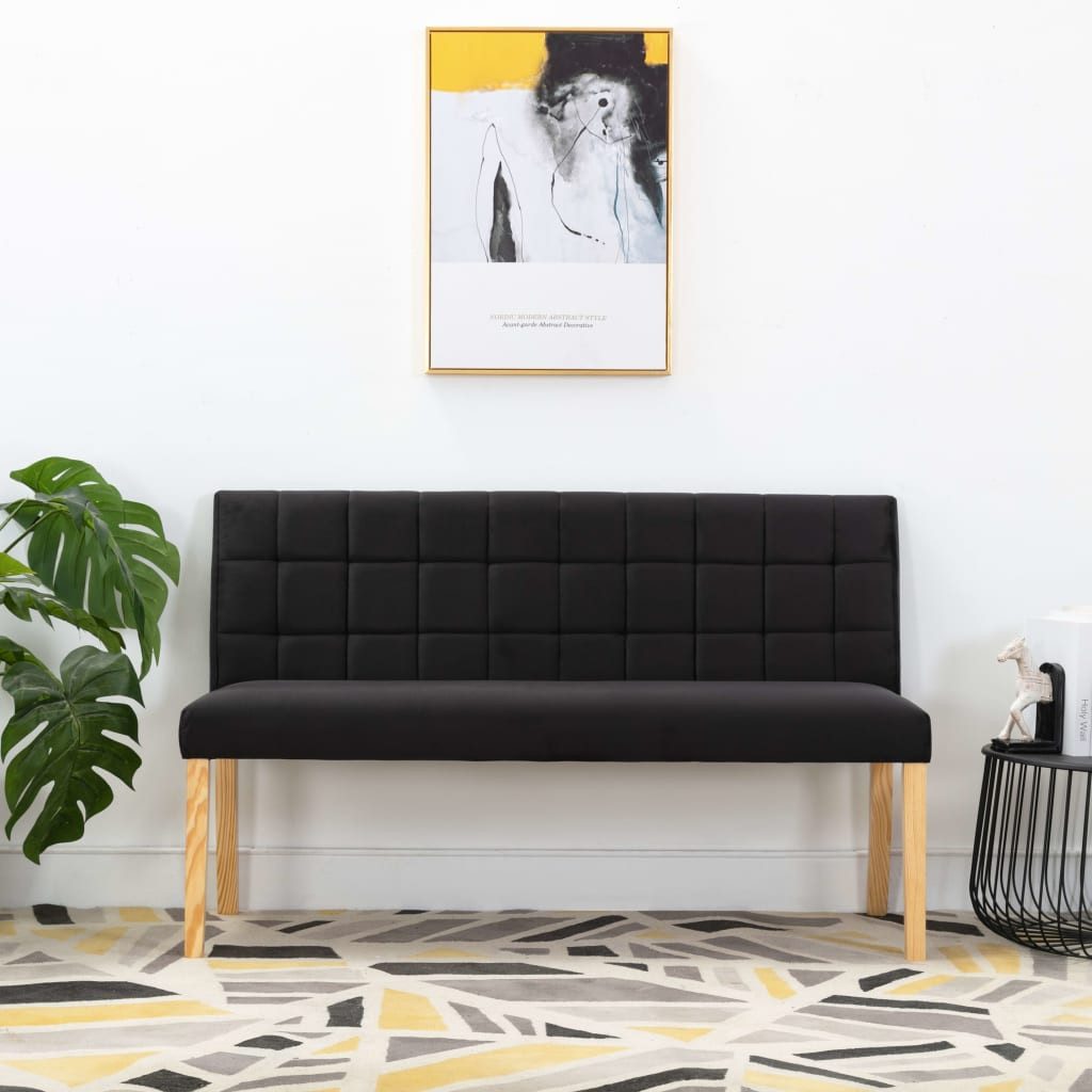 furnicato Truhenbank Sitzbank mit Rückenlehne 140 x 56 x 86 cm Schwarz, Gepolstertes Samtsofa mit Stepp-Design für dein Wohnzimmer