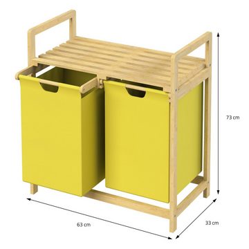 ML-DESIGN Wäschekorb Wäschebox Wäschesammler Wäschetruhe Wäschesortierer Wäschetonne, Gelb mit 2 Fächern 60L mit Ablage aus Bambus