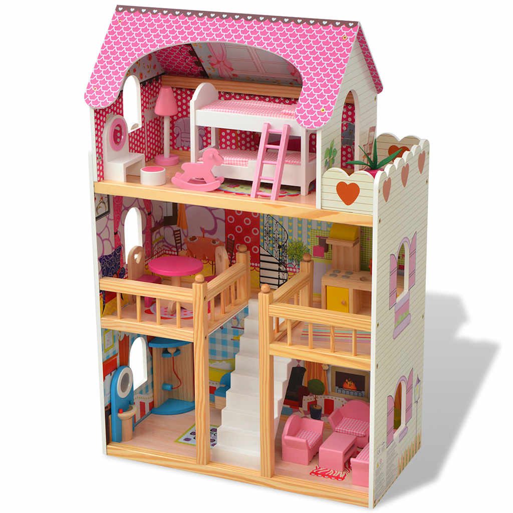 vidaXL Puppenhaus 3-Stöckiges Puppenhaus Holz 60 x 30 x 90 cm