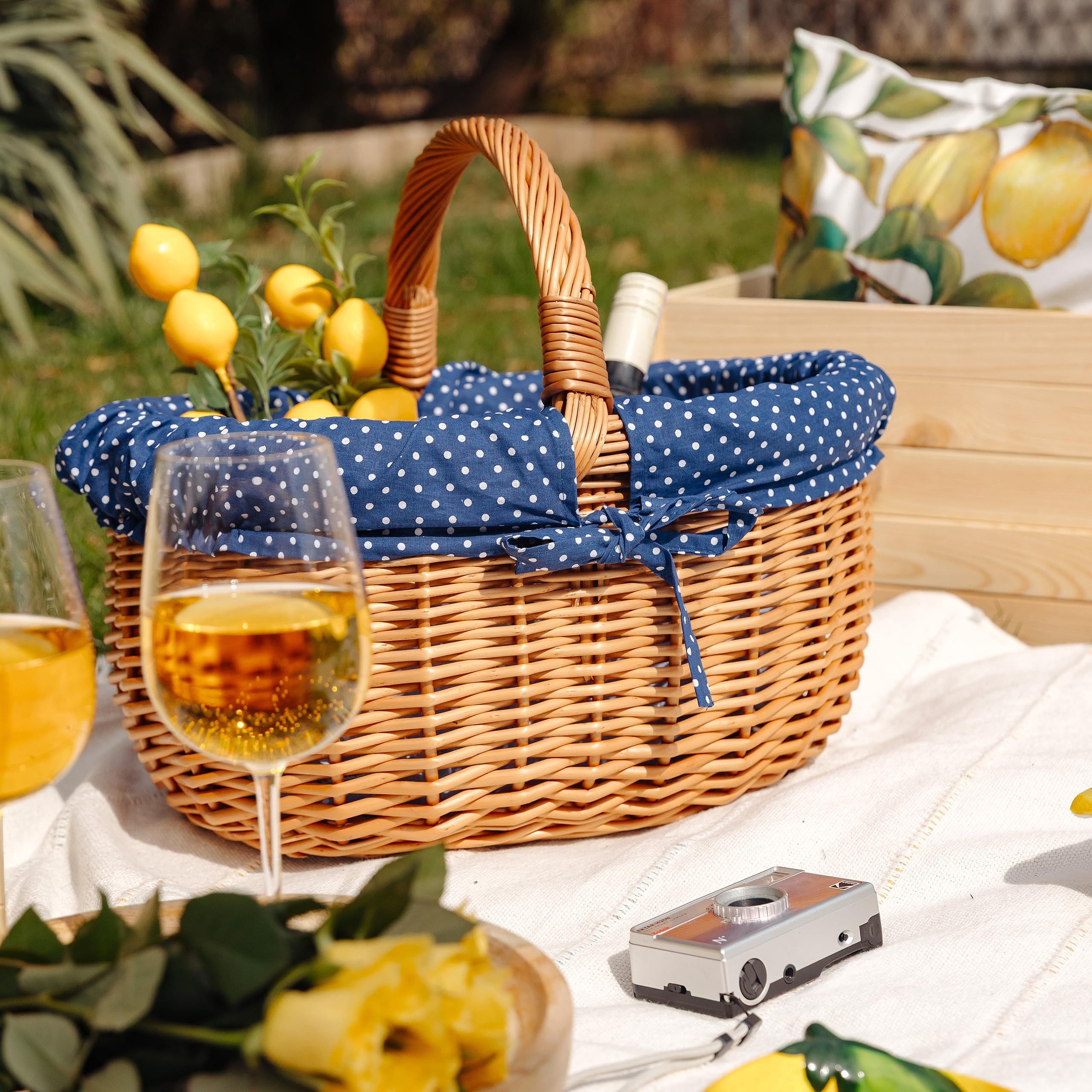 Creative Home Einkaufskorb Picknickkorb Stoffeinlage Weidenkorb