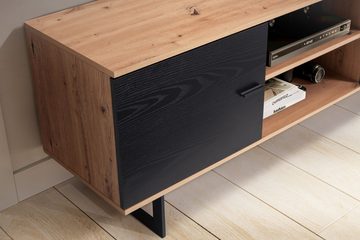 Wohnling Lowboard WL6.822 (Eiche-Dekor Schwarz, 150x55x40 cm, zwei Türen), TV-Kommode Hoch, TV-Schrank Modern Fernsehtisch