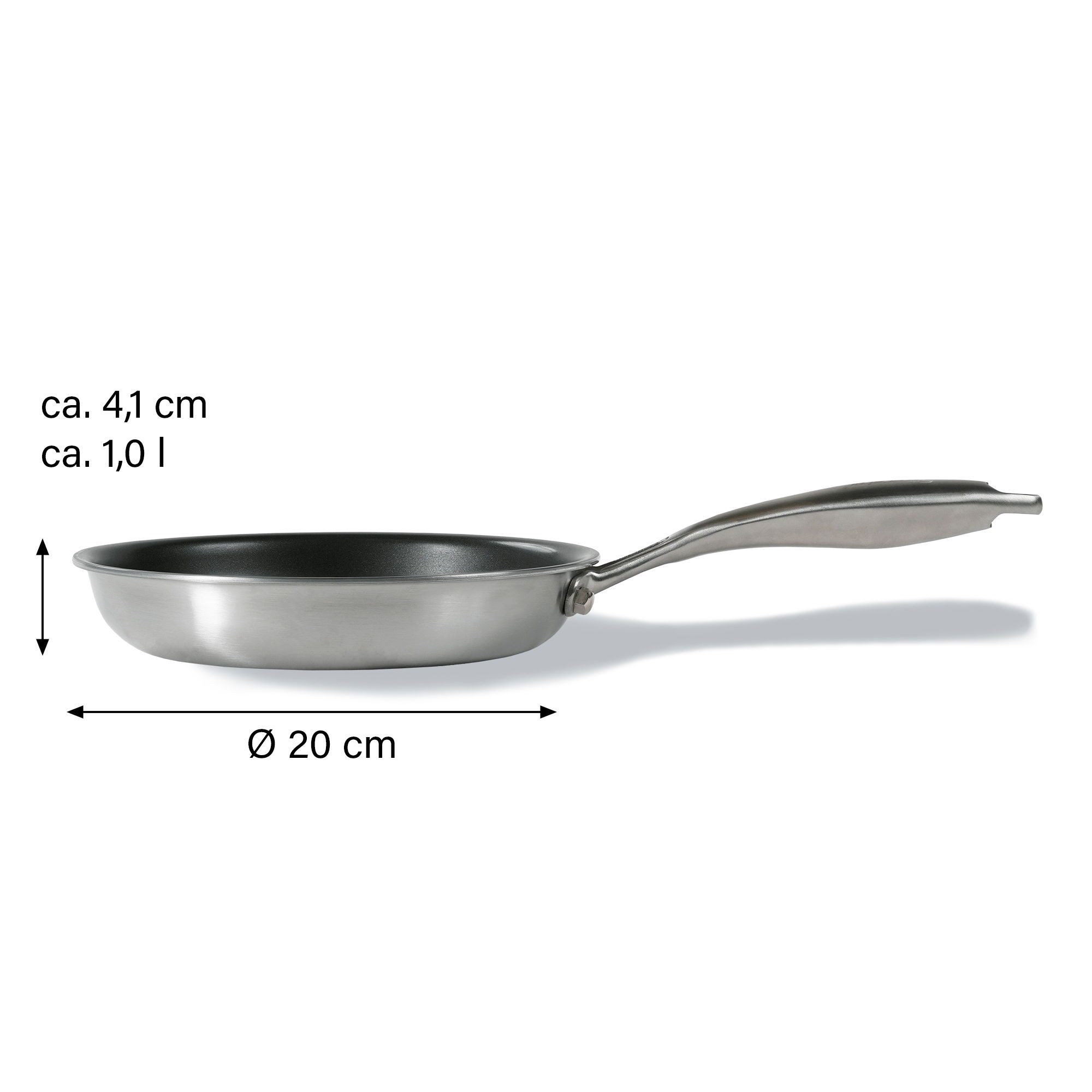 STONELINE Bratpfanne Silverstar® Edelstahlpfanne 20 cm mit Antihaftbeschichtung für, Aluminium, Edelstahl (1-tlg), Edelstahl, für scharfes Anbraten