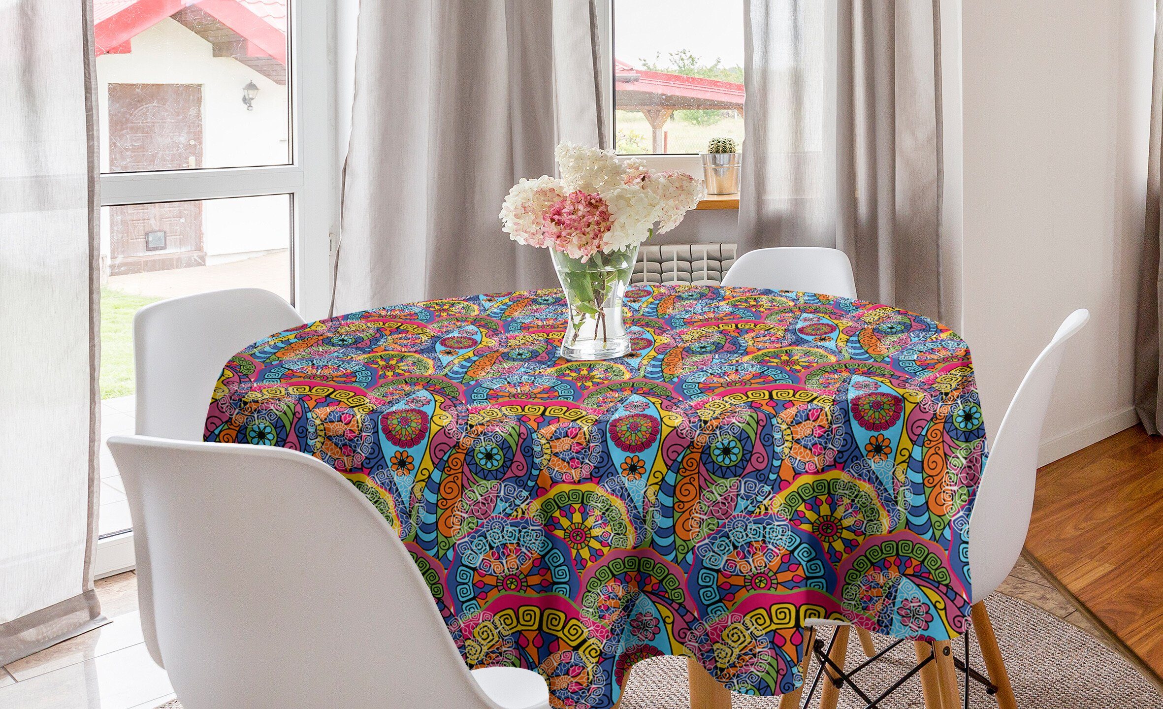 Abakuhaus Tischdecke Kreis Tischdecke Abdeckung für Esszimmer Küche Dekoration, Blumen Hippie Aztec Tribal Boho
