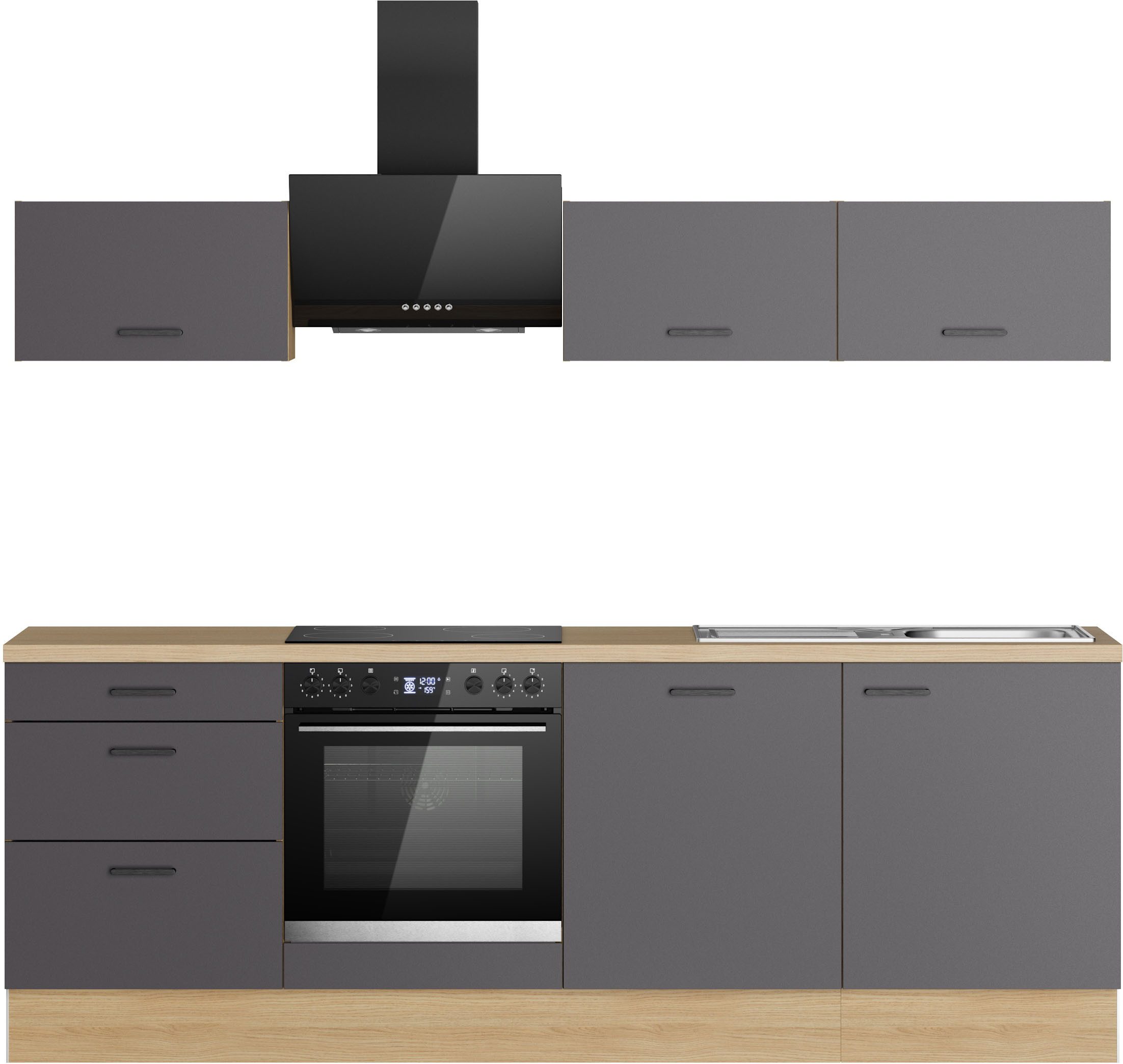 KOCHSTATION Küchenzeile KS-Sion Breite 240 cm, schnelle Montage OPTIsnap, wahlw. m.HANSEATIC-E-Geräten u.Stand Alone