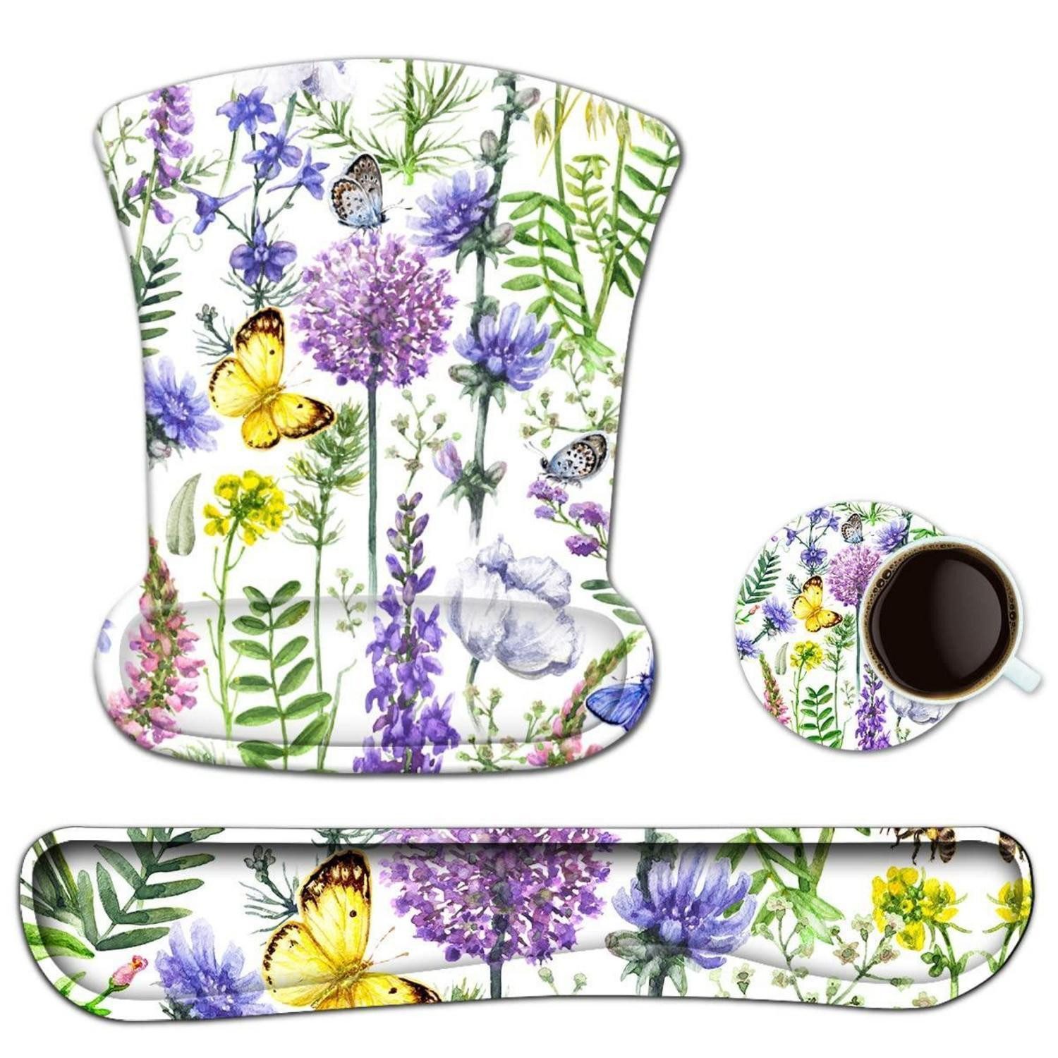 LuxusKollektion Mauspad Tastatur-Mauspad Set Ergonomisch Violett Blumen (1-St)