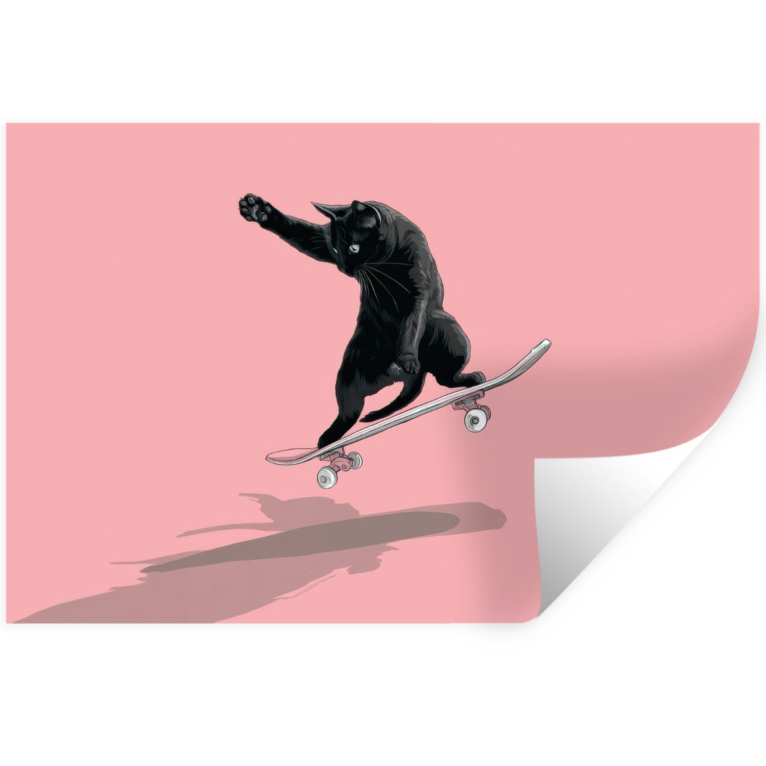 MuchoWow Wandsticker Katze - Skateboard - Rosa (1 St), Wanddeko, Aufkleber, Wandtattoo, 120x80 cm