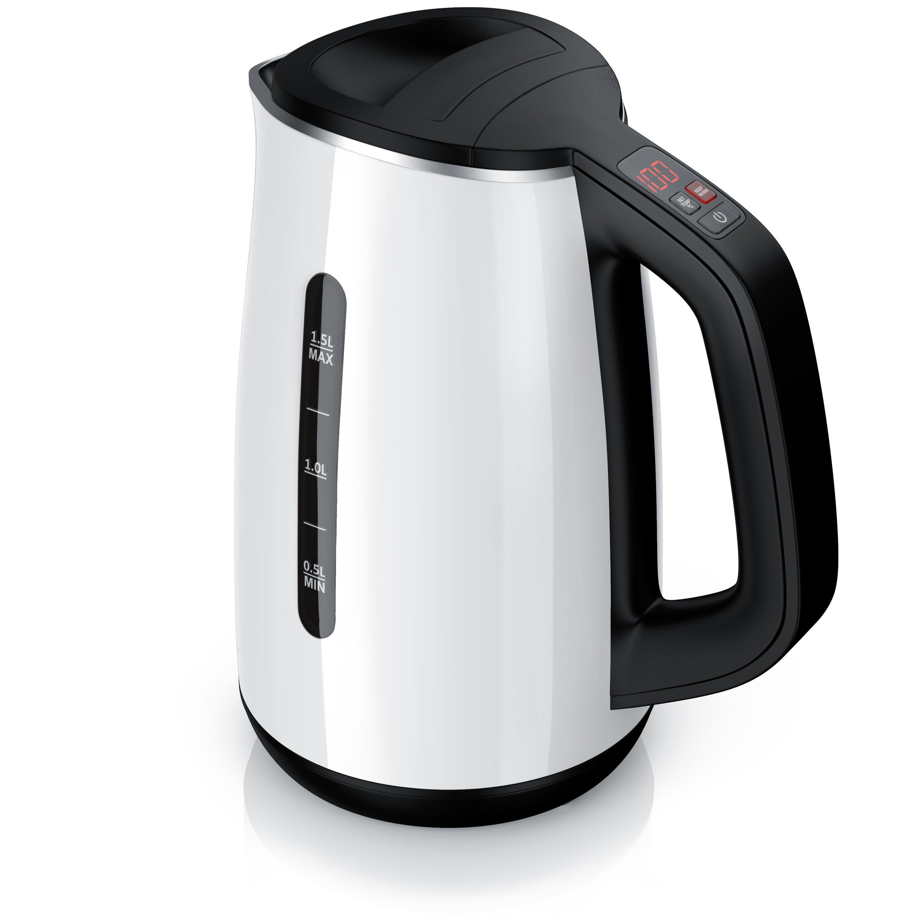 Arendo Wasserkocher, 1,5 l, 2200 W, Edelstahl, Temperatureinstellung 40 - 100° C, LED-Display