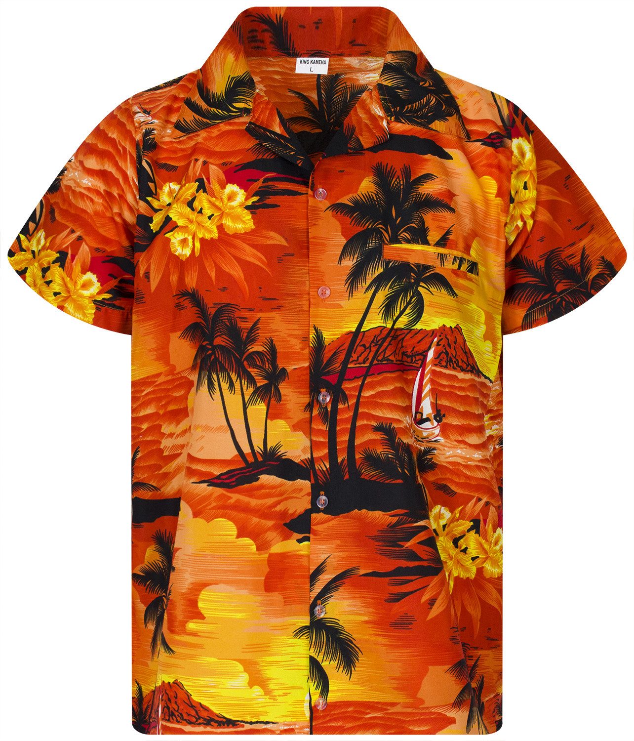 King Kameha Hawaiihemd "Surf" Funky Hawaii-Hemd Herren Kurzarm Front-Tasche Sommerhemd