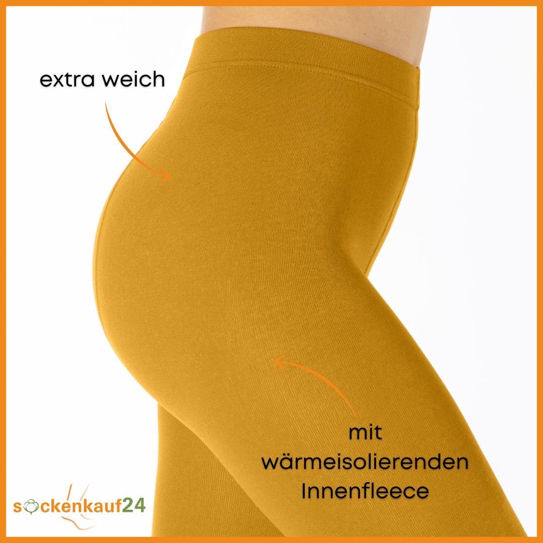 sockenkauf24 Thermostrumpfhose Damen Strumpfhose mit Innenfleece in 10 Farben (Ocker 38-40) extra warm Winter Strumpfhose WP – Bild 4 von 5