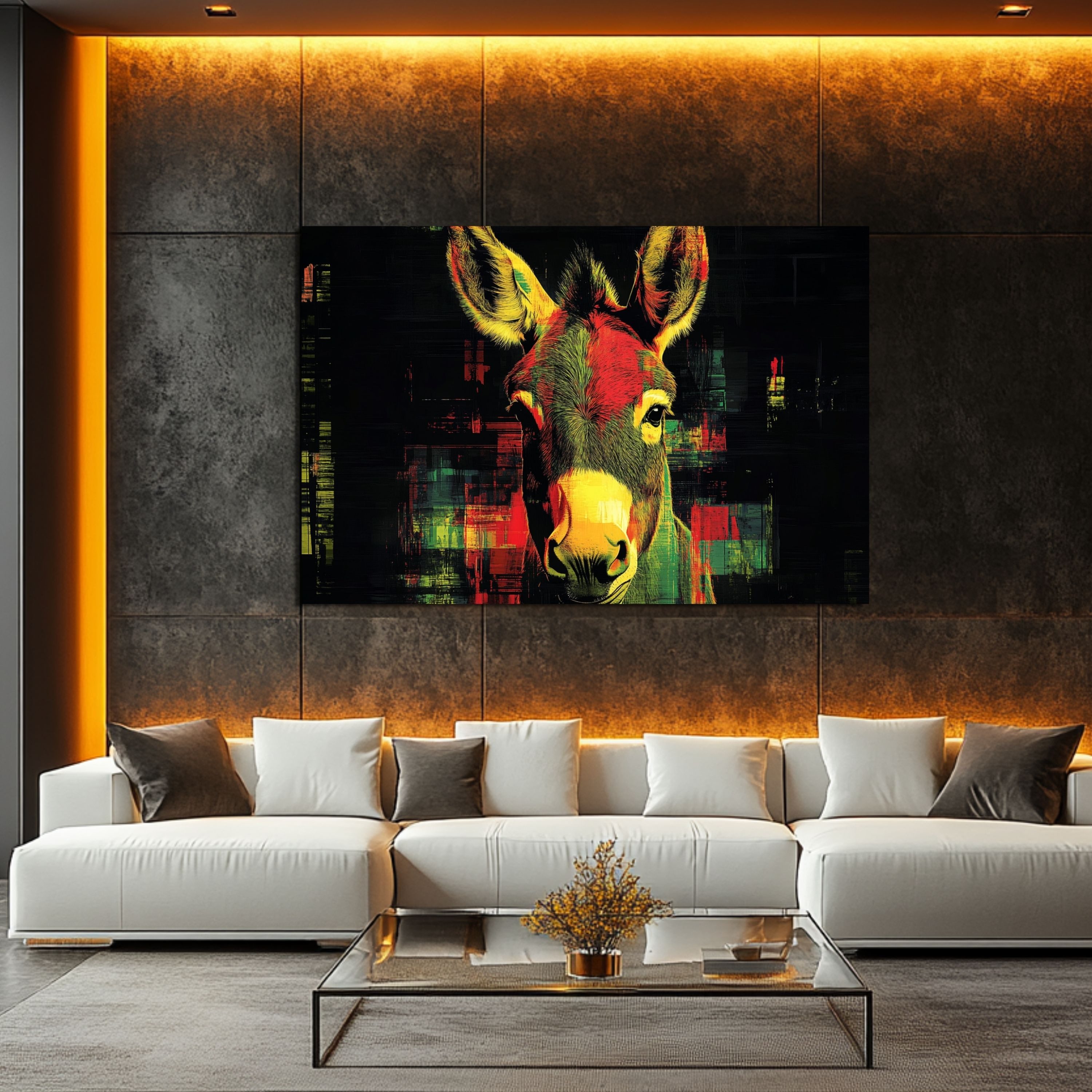 DARO Design Leinwandbild Modern Abstrakt Wandbilder XXL Wandbild Wand Deko Leinwand Bilder, (Esel Warhol Glitch - Bild groß Wohnzimmer Schlafzimmer Küche Esszimmer Einteilig Querformat Fotodruck Leinwände Wanddeko Abstrakte Kunst Boho), 30x20cm