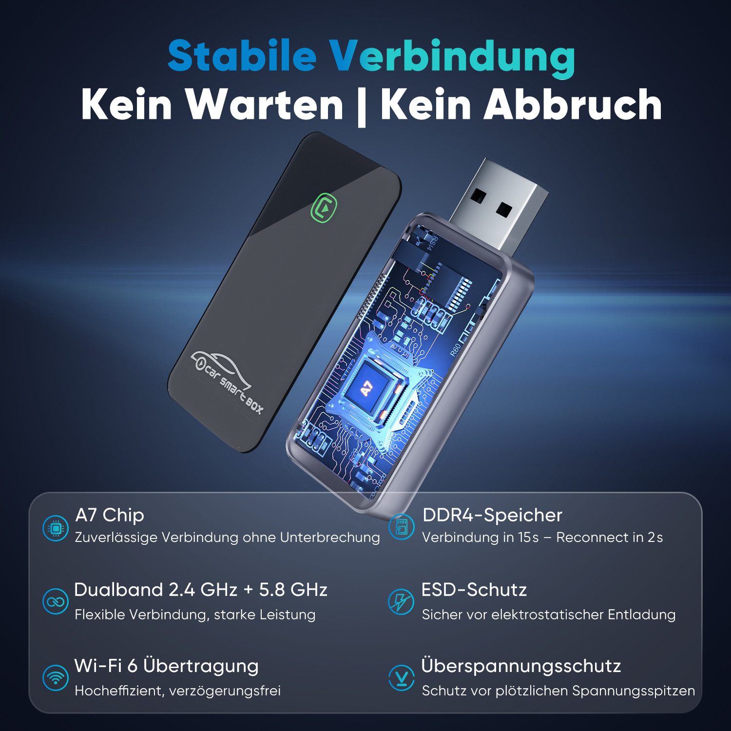 Salcar Kabelloser CarPlay Adapter Wireless CarPlay USB Auto-Adapter für Auto Adapter zu USB Typ A, Kompatibel mit iOS 10+ & Fahrzeugen mit werkseitigem CarPlay