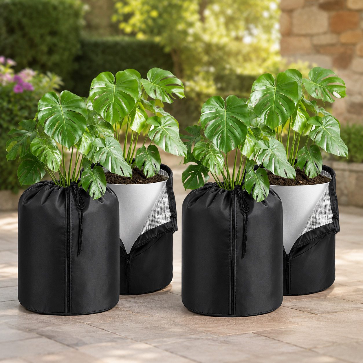 Clanmacy Winterschutzvlies 4er Winterschutz Pflanzen 70x65 cm Schwarz für Bäume Sträucher