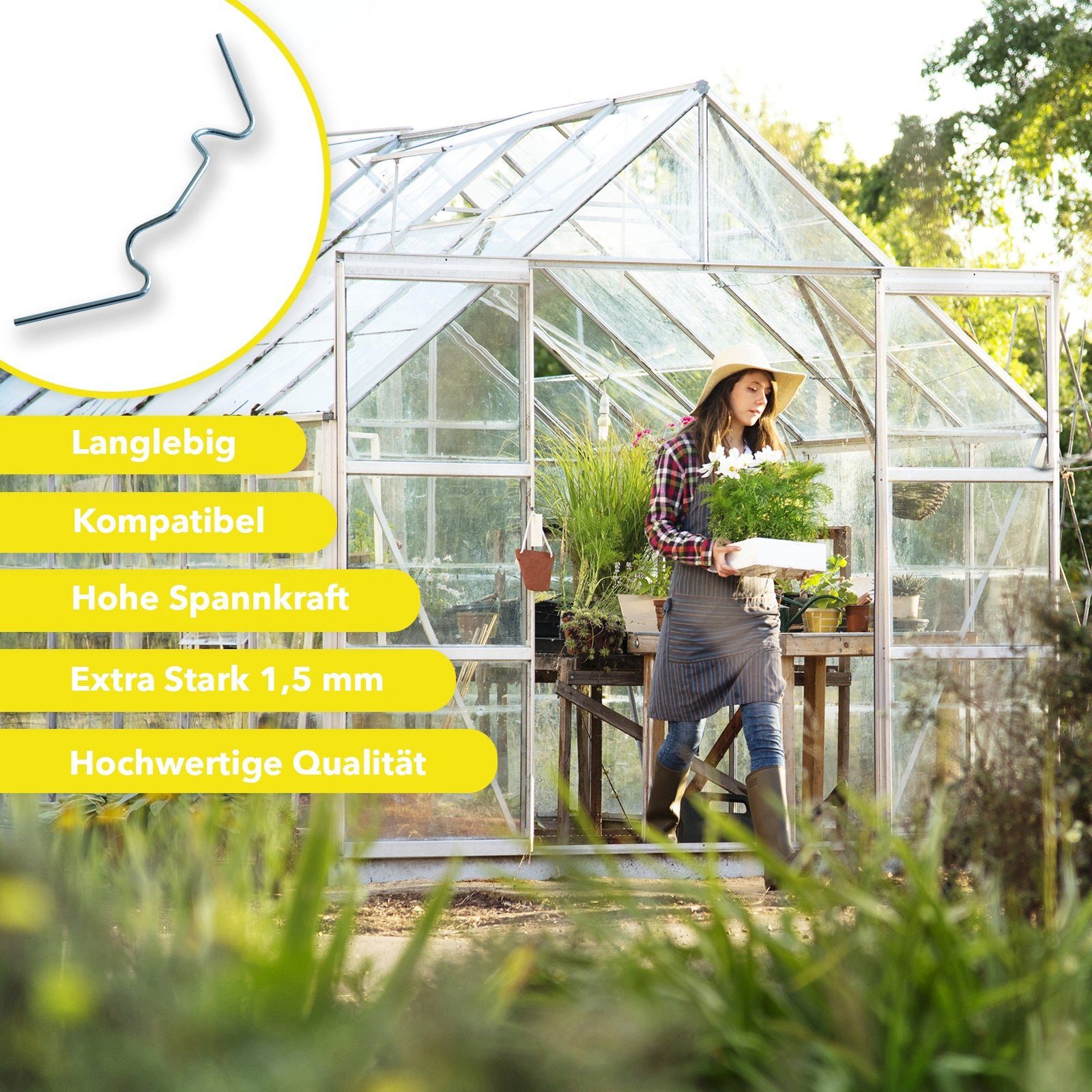 Kubus Gewächshaus Gewächshausklammern Vuska, Montageklammern für den Gartenbau, 100er Set, 9,5 x 3 cm