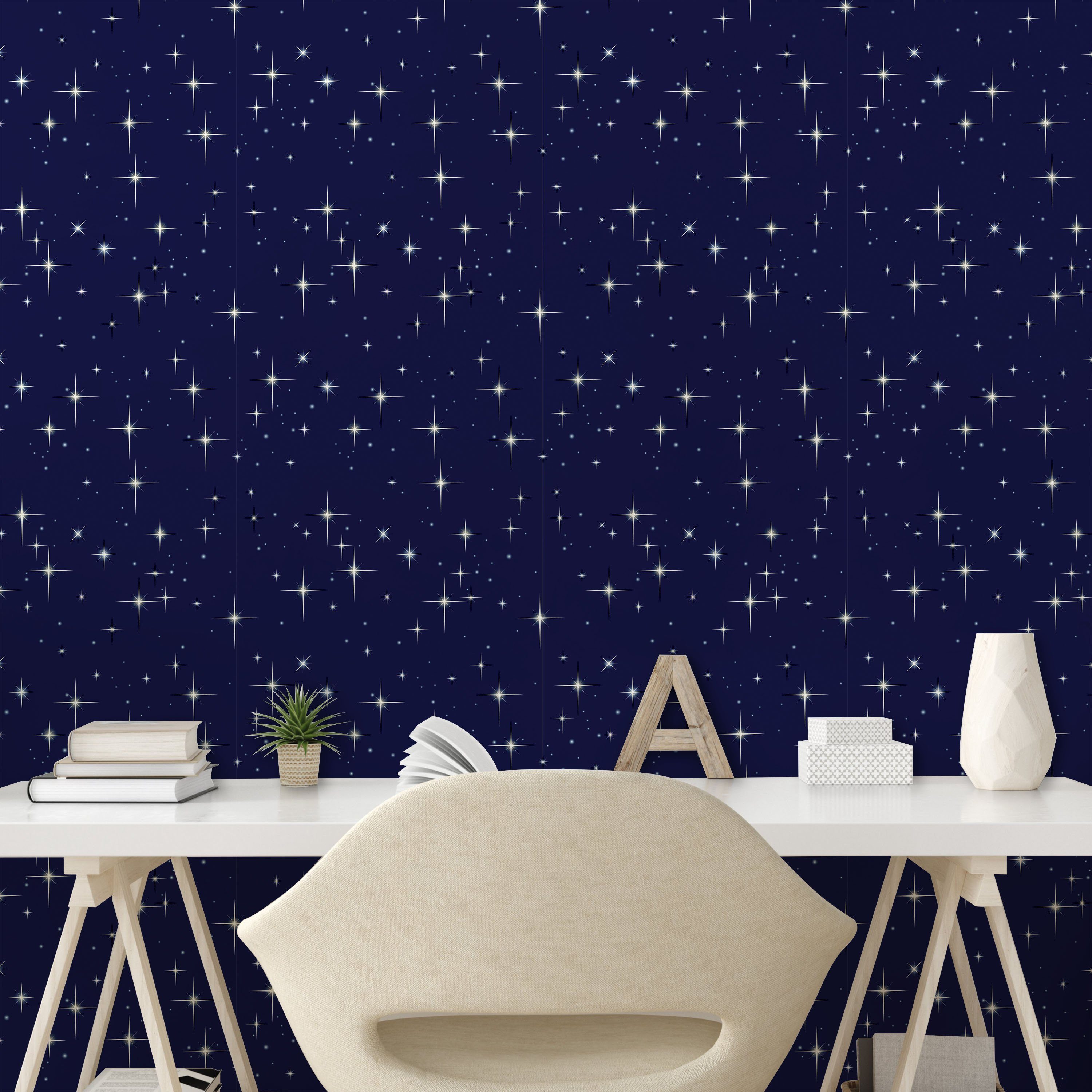Abakuhaus Vinyltapete selbstklebendes Wohnzimmer Küchenakzent, Skyline Sternen Platz mit Nacht