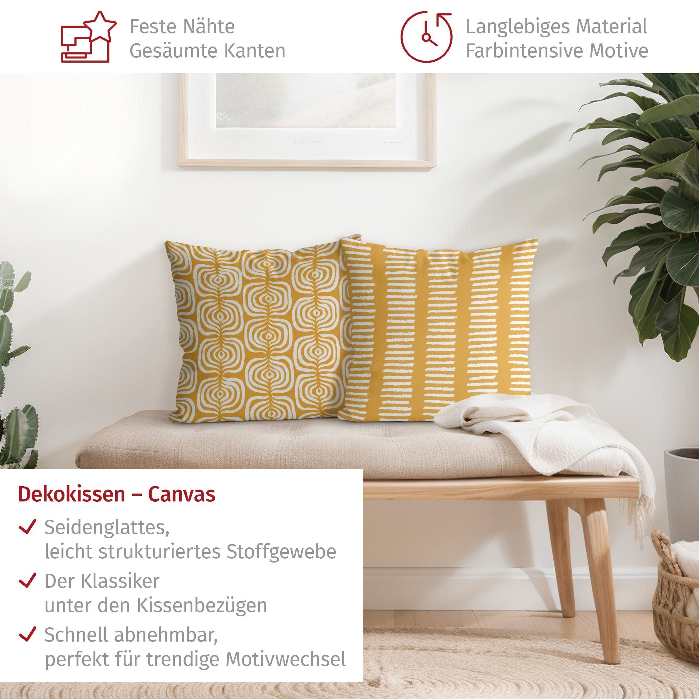 Bilderdepot24 Dekokissen 2-teilig drinnen Kissenhülle/ Sofakissen/ Zierkissen Kissenhülle gelb, Bezug mit / ohne Füllung Zierkissen Outdoor Sofa Bett
