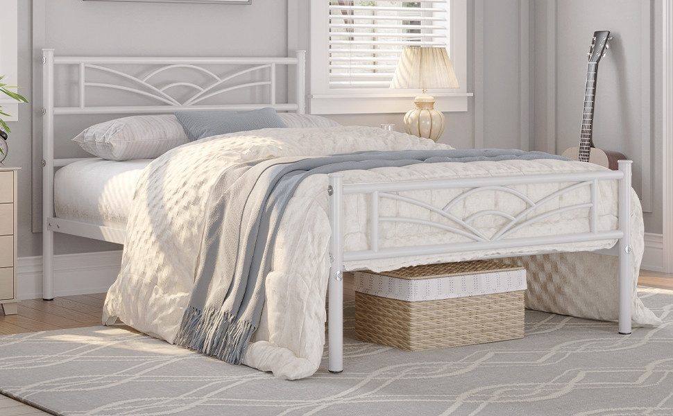 Yaheetech Bettgestell Metallbett, Bettrahmen mit Kopfteil, Doppel/Einzelbett 90x190/90x200/140x200cm