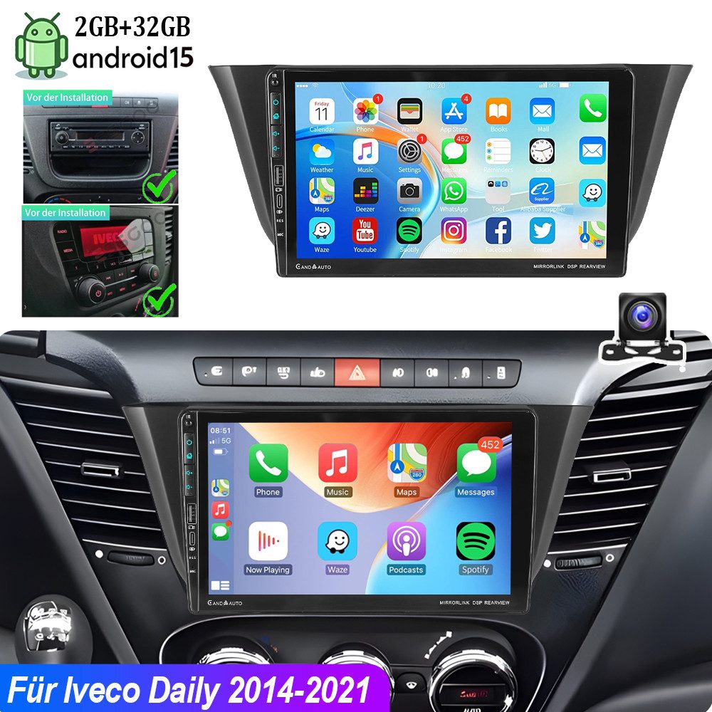 ESSGOO DAB+ Autoradio Android15 Für Iveco Daily 2014-21 Carplay GPS Navi USB Autoradio (RDS, 4+64GB(optional), FM, USB und Type-C, AM, DAB+ (optional), Carplay Android Auto Bluetooth EQ USB GPS Navi WIFI Touchscreen)