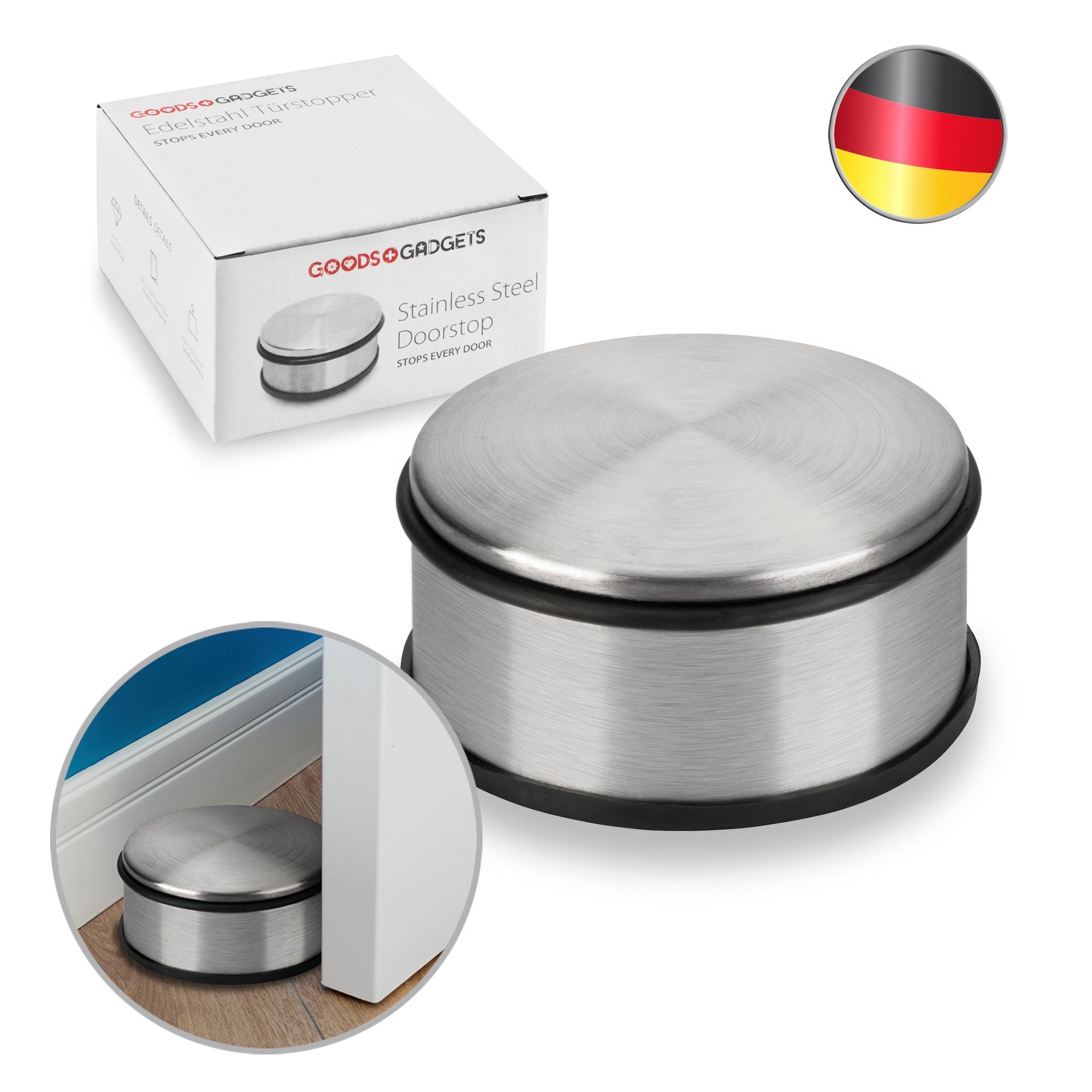 Goods+Gadgets Türstopper Designer Stopper aus Edelstahl, Gummi Türpuffer Türhalter