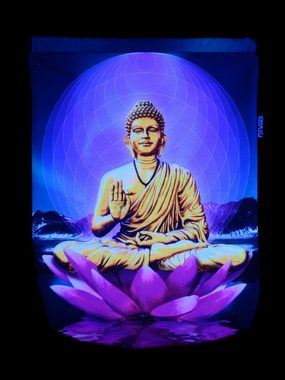 PSYWORK Turnbeutel PSYWORK Schwarzlicht Turnbeutel Rucksack Neon "Sacred Lotus Buddha", UV-aktiv, leuchtet unter Schwarzlicht