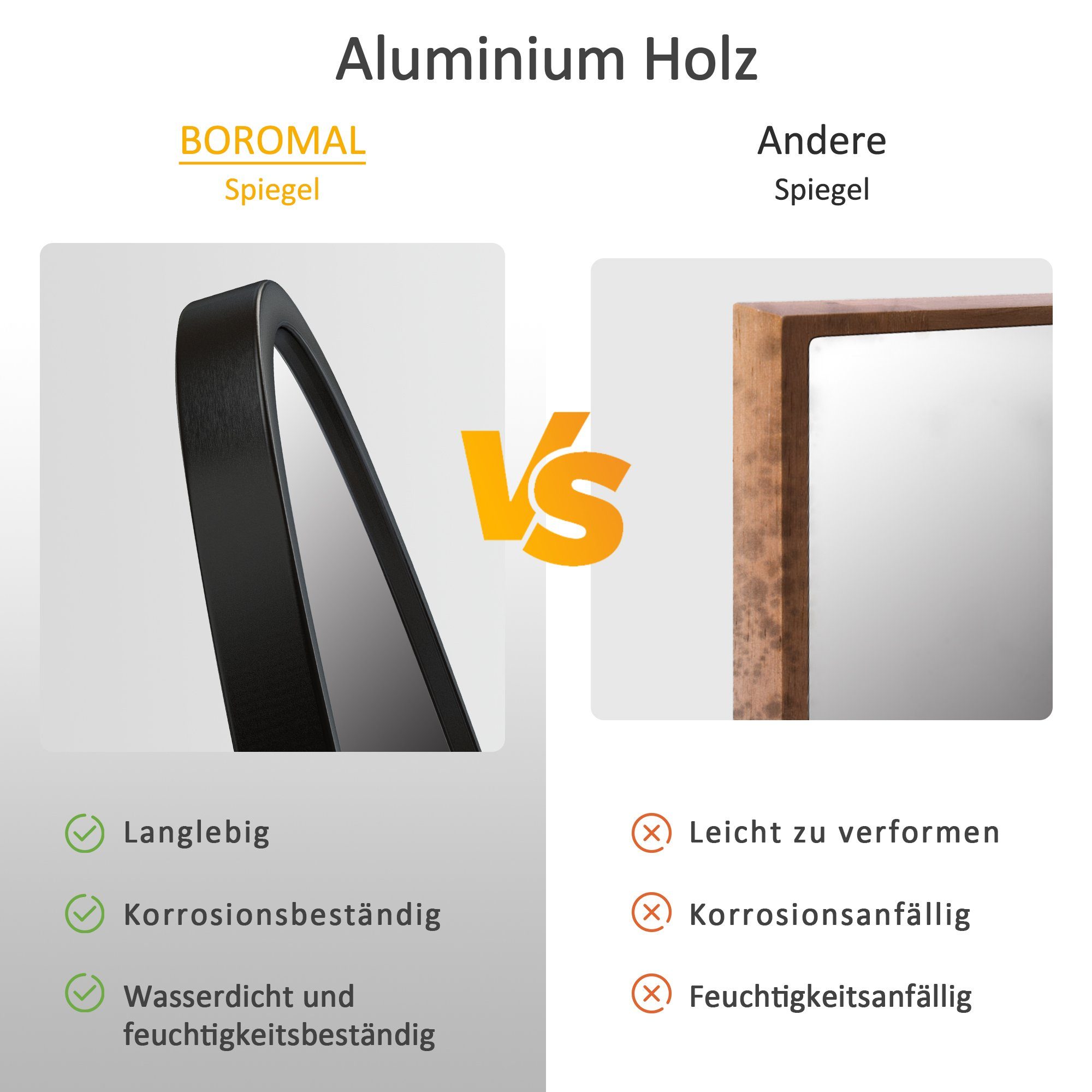 Boromal Wandspiegel Spiegel Schwarz Rund 50x80 cm Metall Rahmen Wohnzimmer Flurspiegel (1-St), für Schlafzimmer, Wohnzimmer, Flur, Bad