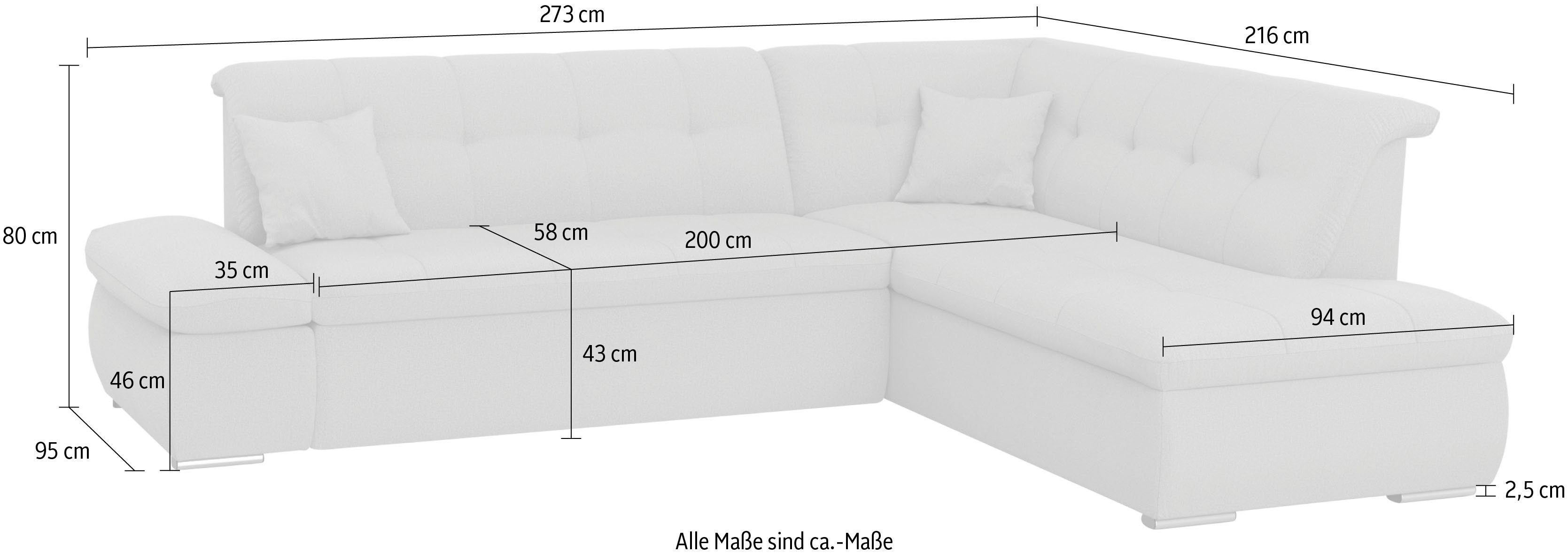 gelb mit schlamm Bettfunktion und Armlehnenverstellung | | schlamm/gelb collection DOMO Ecksofa Moric, wahlweise