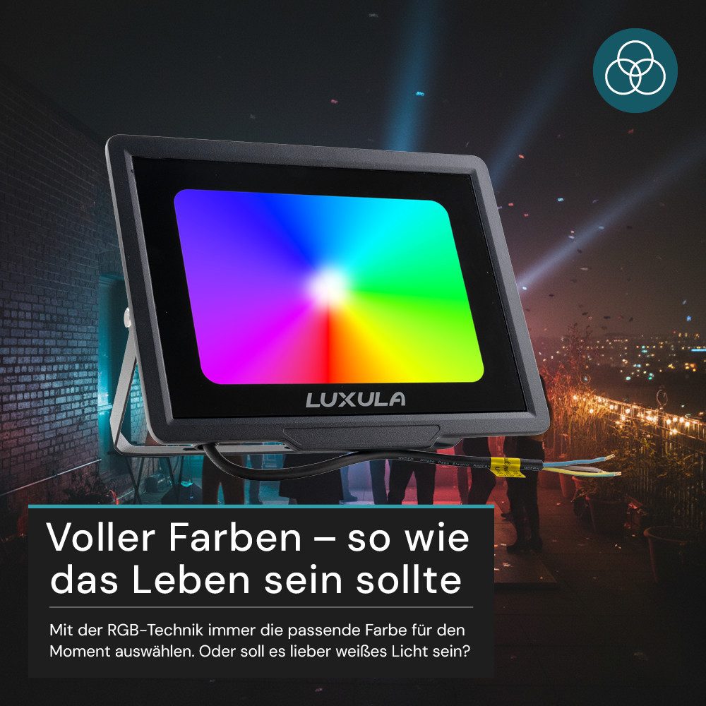 LUXULA LED Wandstrahler RGB Farbwechsel Fluter, LED fest integriert, 100W Außenstrahler mit Fernbedienung