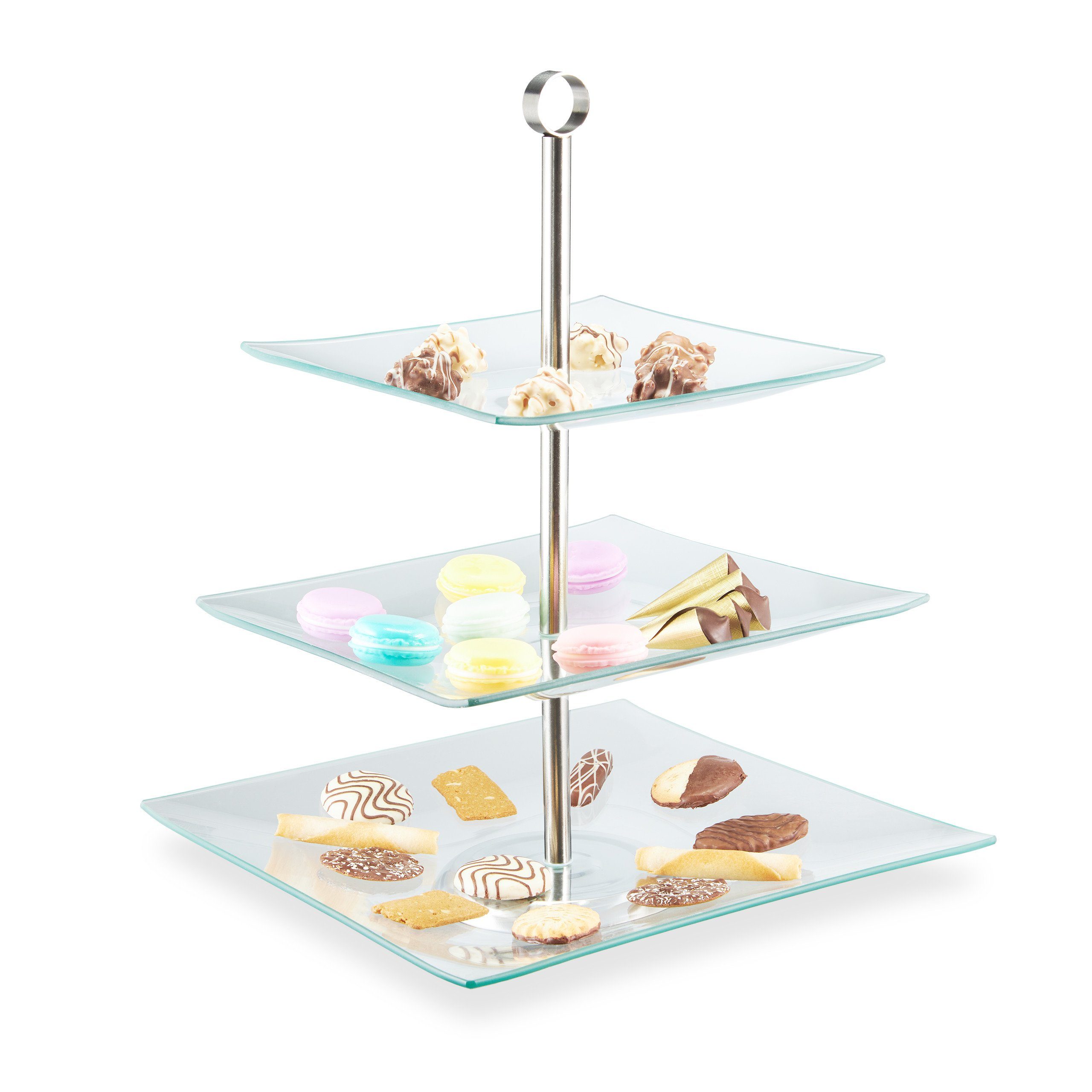 relaxdays Etagere 3 Etage, Glas