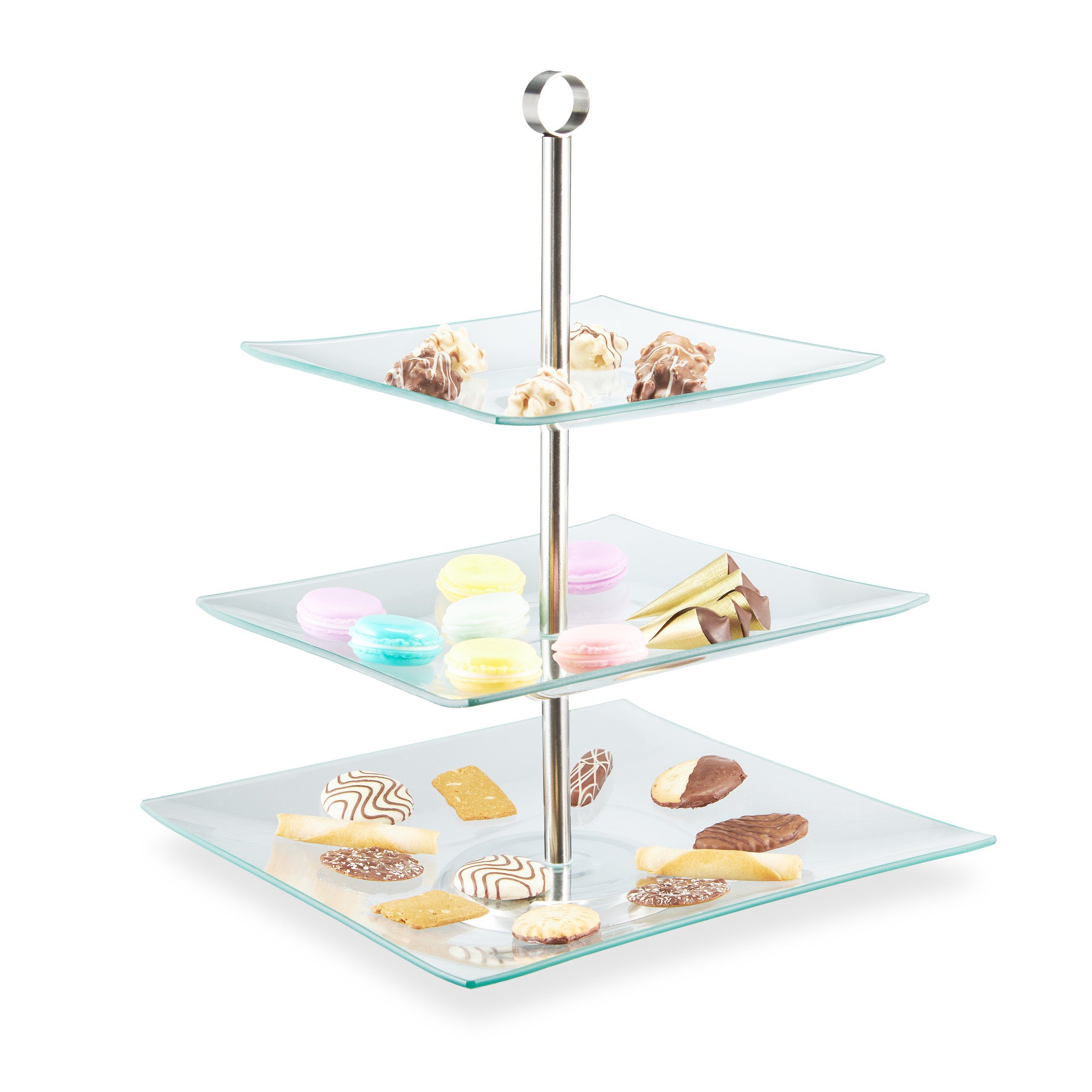 relaxdays Etagere Etagere 3 Etagen, Glas