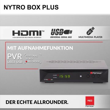 RED OPTICUM Nytro Box Plus Hybrid Receiver DVB-T2 HD Receiver (DVB-C & DVB-T2 Receiver mit Aufnahmefunktion PVR, HDMI, USB, SCART)