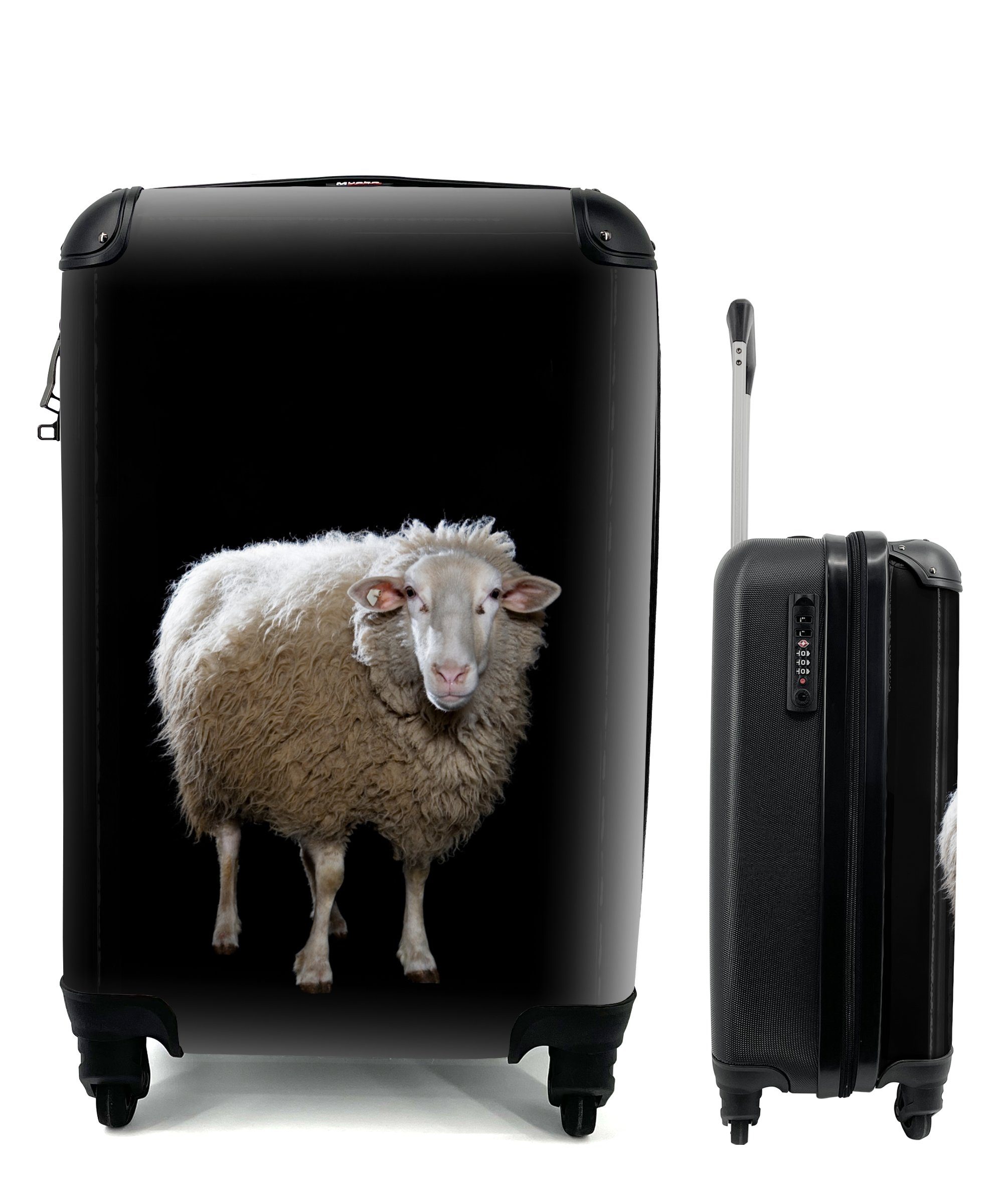 MuchoWow Handgepäckkoffer Schafe - Nutztiere - Schwarz, 4 Rollen, Reisetasche mit rollen, Handgepäck für Ferien, Trolley, Reisekoffer