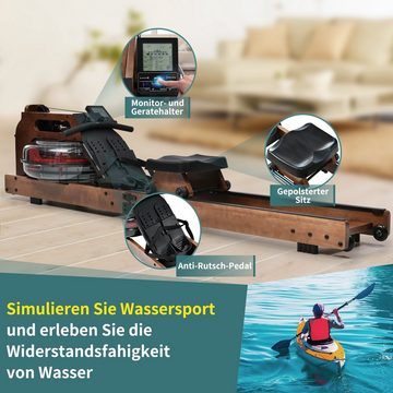 BlingBin Rudergerät Wasserwiderstands-Rudergerät mit Kinomap APP (Intelligentes Display, Verstellbare Fußstütze), mit Unterlegmatte