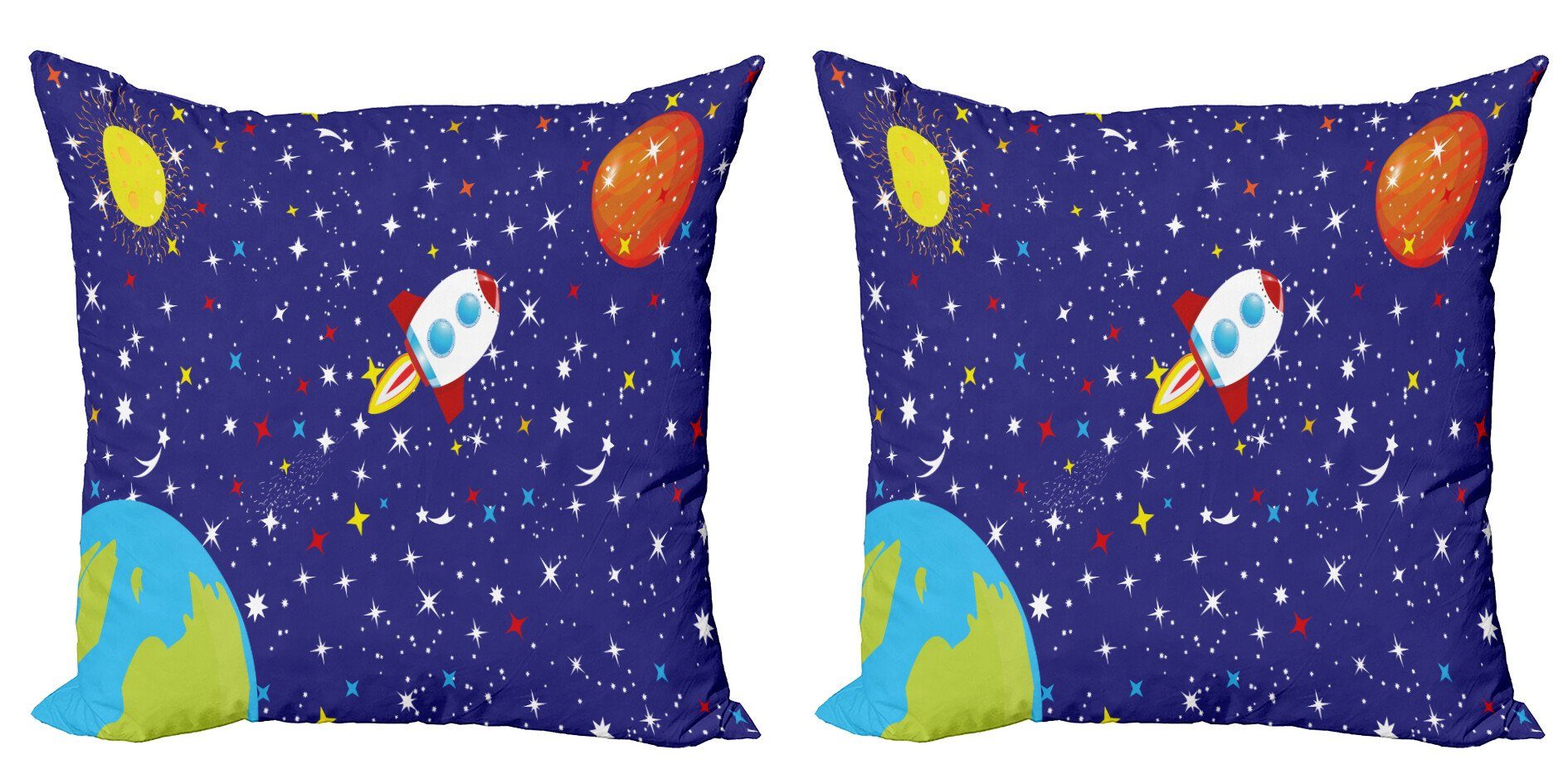 Abakuhaus Kissenbezüge Modern kosmisch Starry Doppelseitiger (2 Digitaldruck, Accent Stück), Rocket-Planeten
