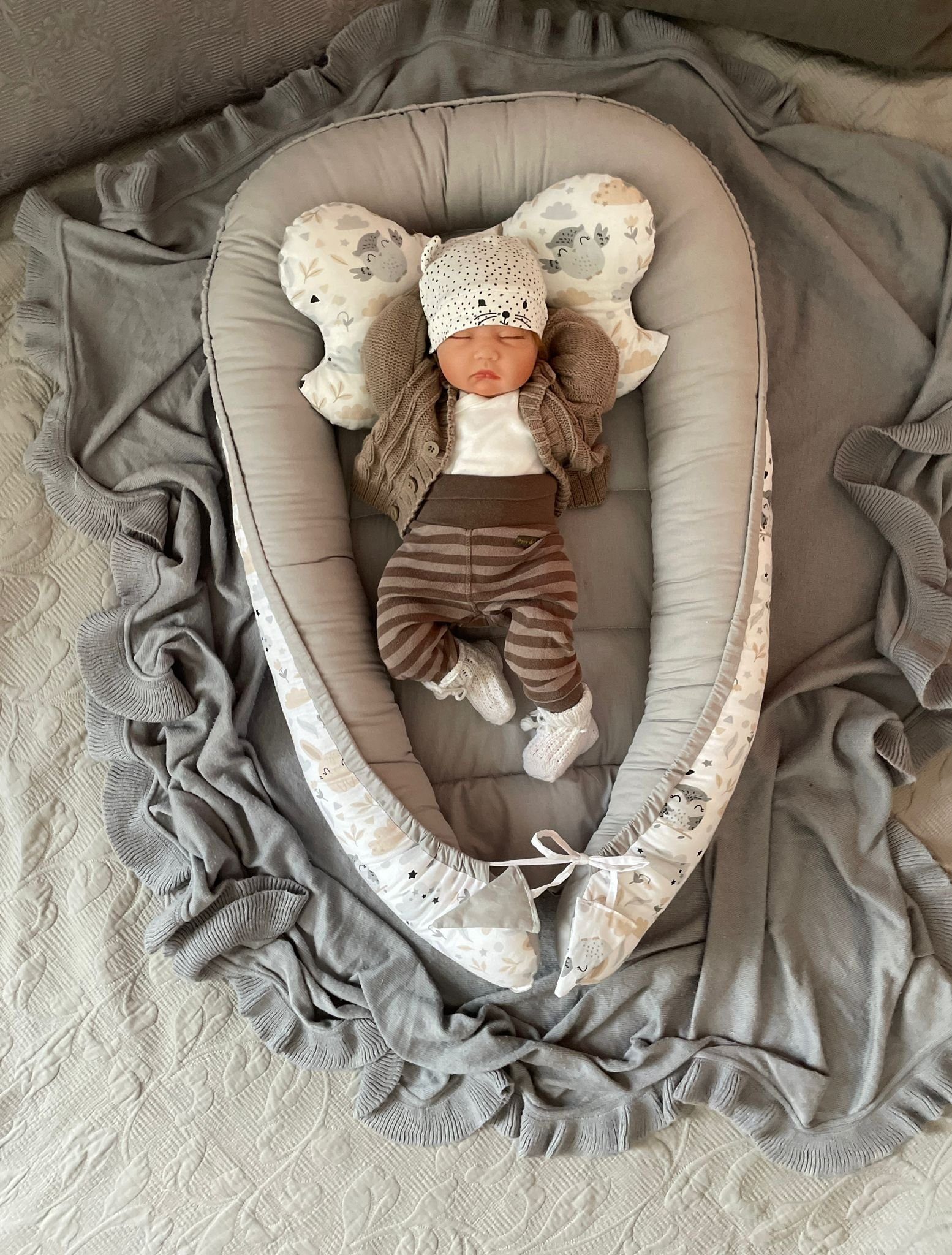 Loolay Bettnestchen BIO BAUMWOLLE BABYNEST Babykokon Neugeborene Babyaustattung SET, (4 Jahreszeiten Kuschelnest Reisebett SOLO/ o. im Premium SETS, 4-tlg., MUS – Bild 4 von 5