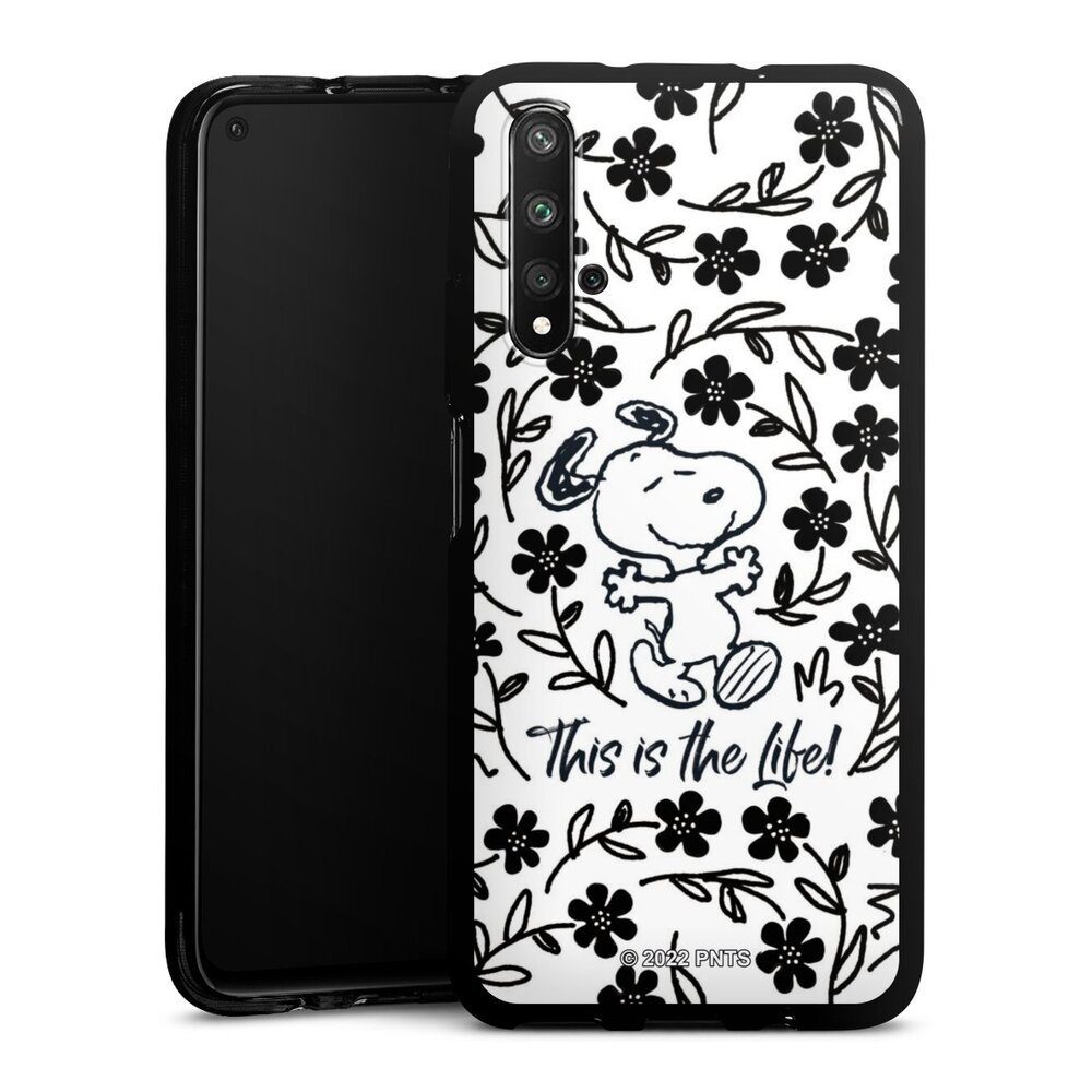 DeinDesign Handyhülle Peanuts Blumen Snoopy Snoopy Black and White This Is The Life, Huawei Nova 5T Silikon Hülle Bumper Case Handy Schutzhülle