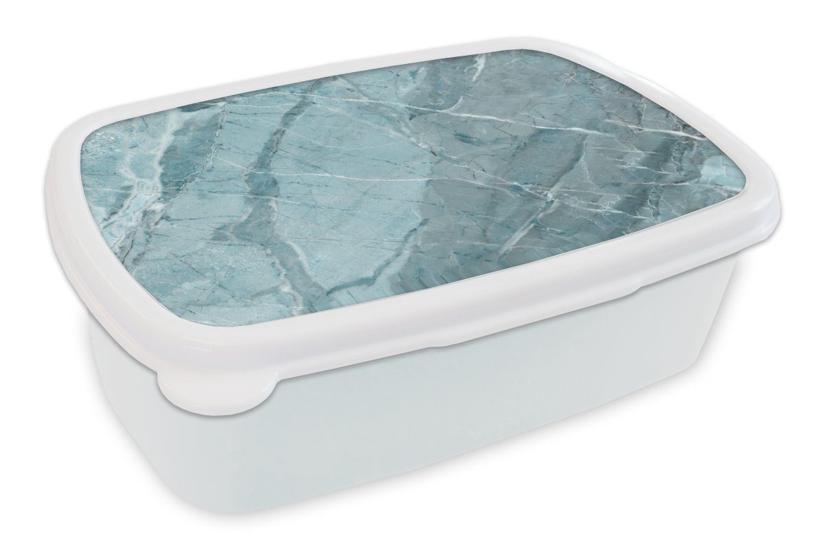 MuchoWow Lunchbox Pflastersteine - Blau - Weiß - Granit, Kunststoff, (2-tlg), Brotbox für Kinder und Erwachsene, Brotdose, für Jungs und Mädchen