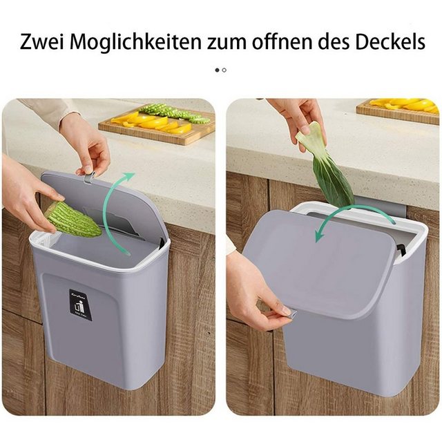 BEARSU Mülleimer Versiegelter Küchen-Komposteimer für den Innenbereich mit Deckel, hängender Abfalleimer für Küchenschranktüren oder unter der Spüle, 9 l